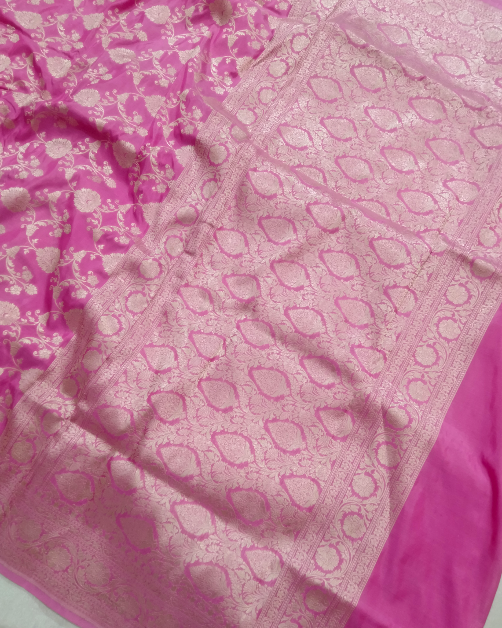 Pink Pure Katan Handloom Silk - All over Jaal Work Banarasi Saree