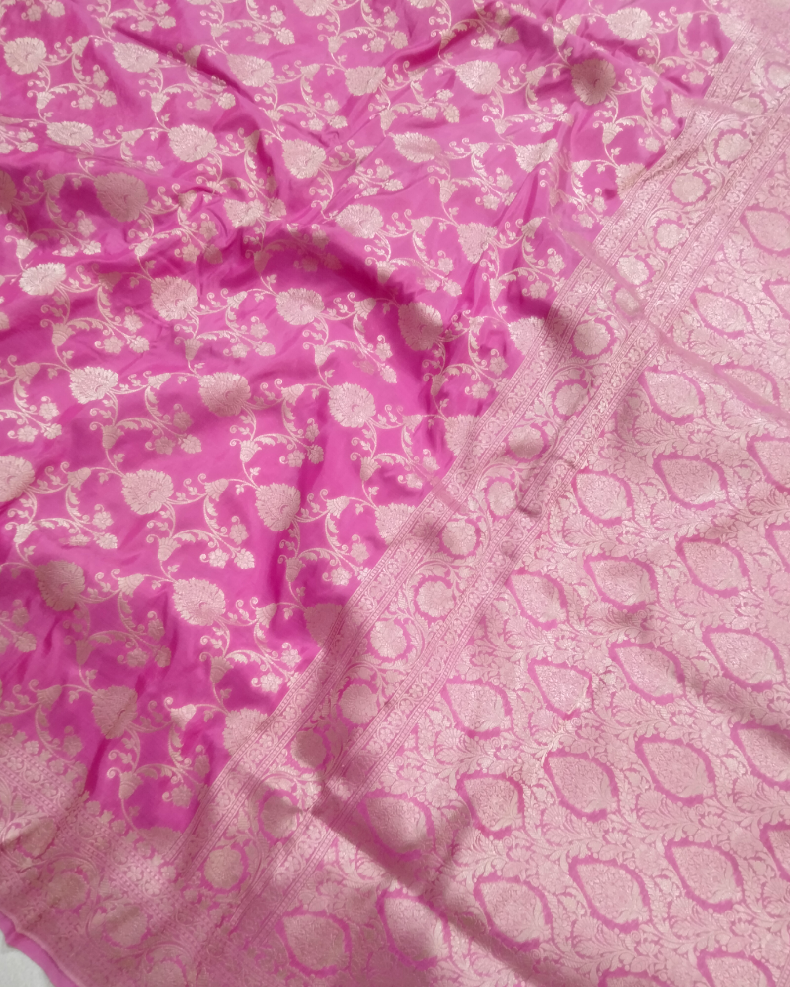 Pink Pure Katan Handloom Silk - All over Jaal Work Banarasi Saree