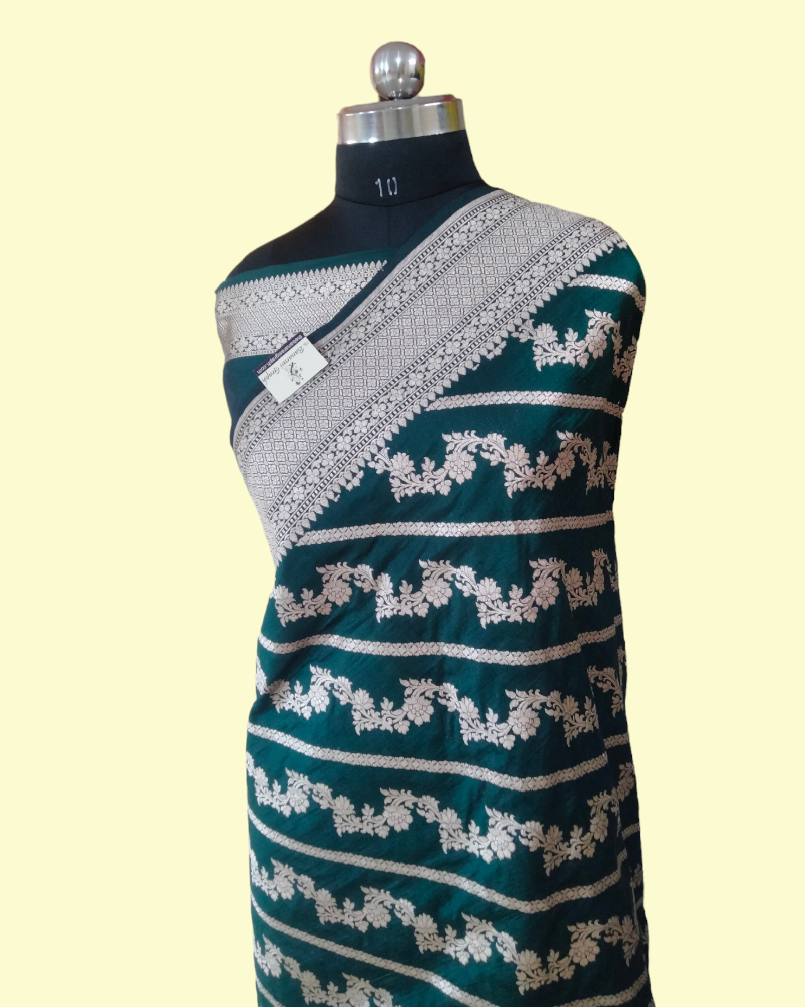 Dark Green Pure Katan Handloom Silk - Jaal Work Banarasi Saree