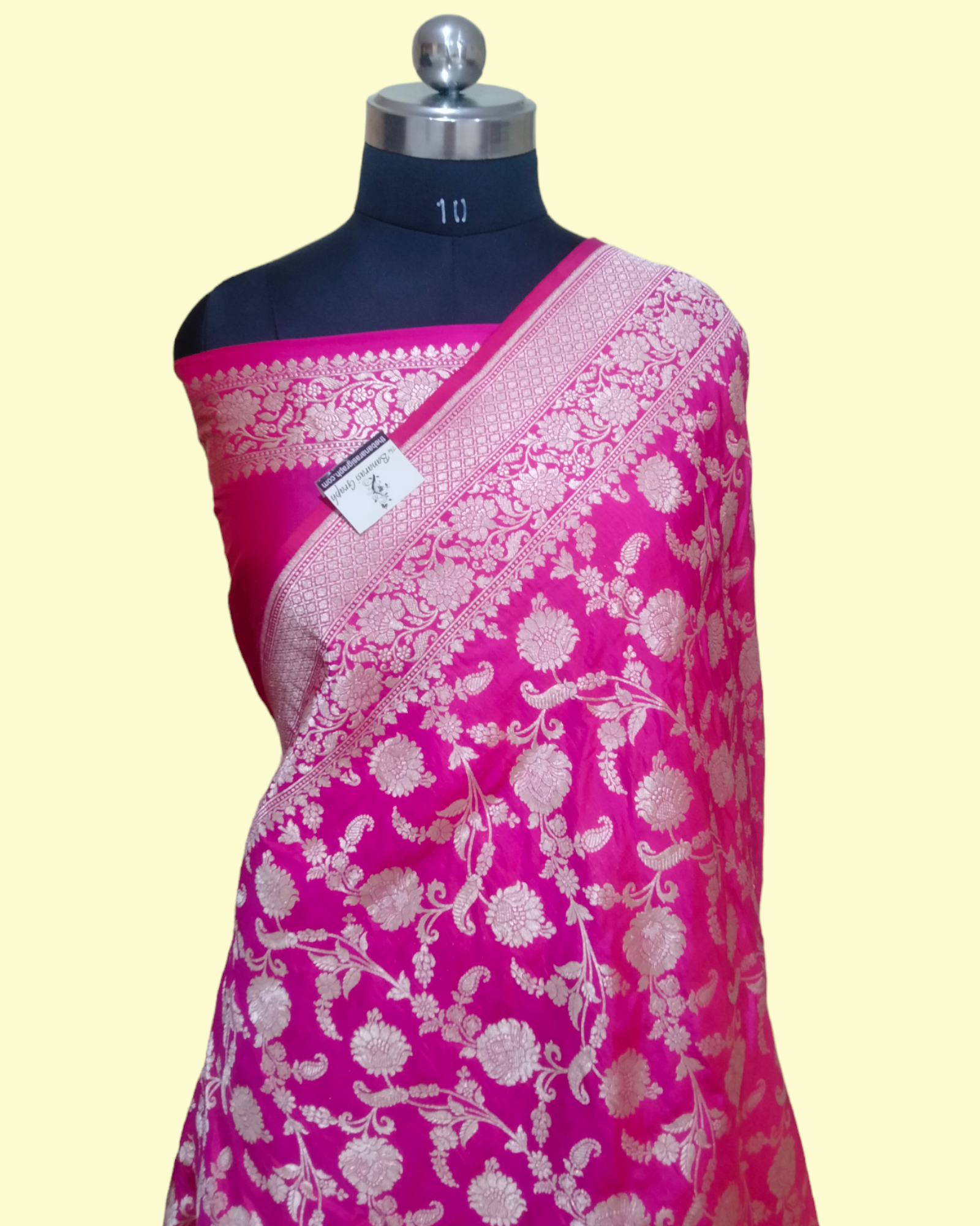 Hot Pink Pure Katan Handloom Silk - All over Jaal Work Banarasi Saree