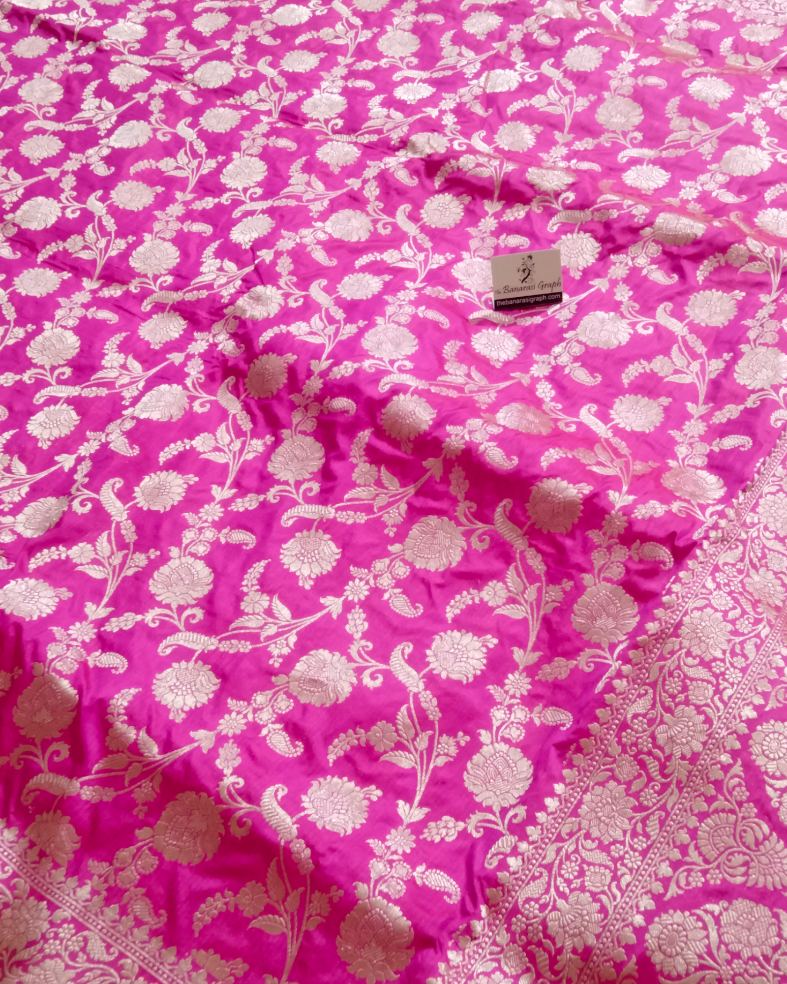 Hot Pink Pure Katan Handloom Silk - All over Jaal Work Banarasi Saree