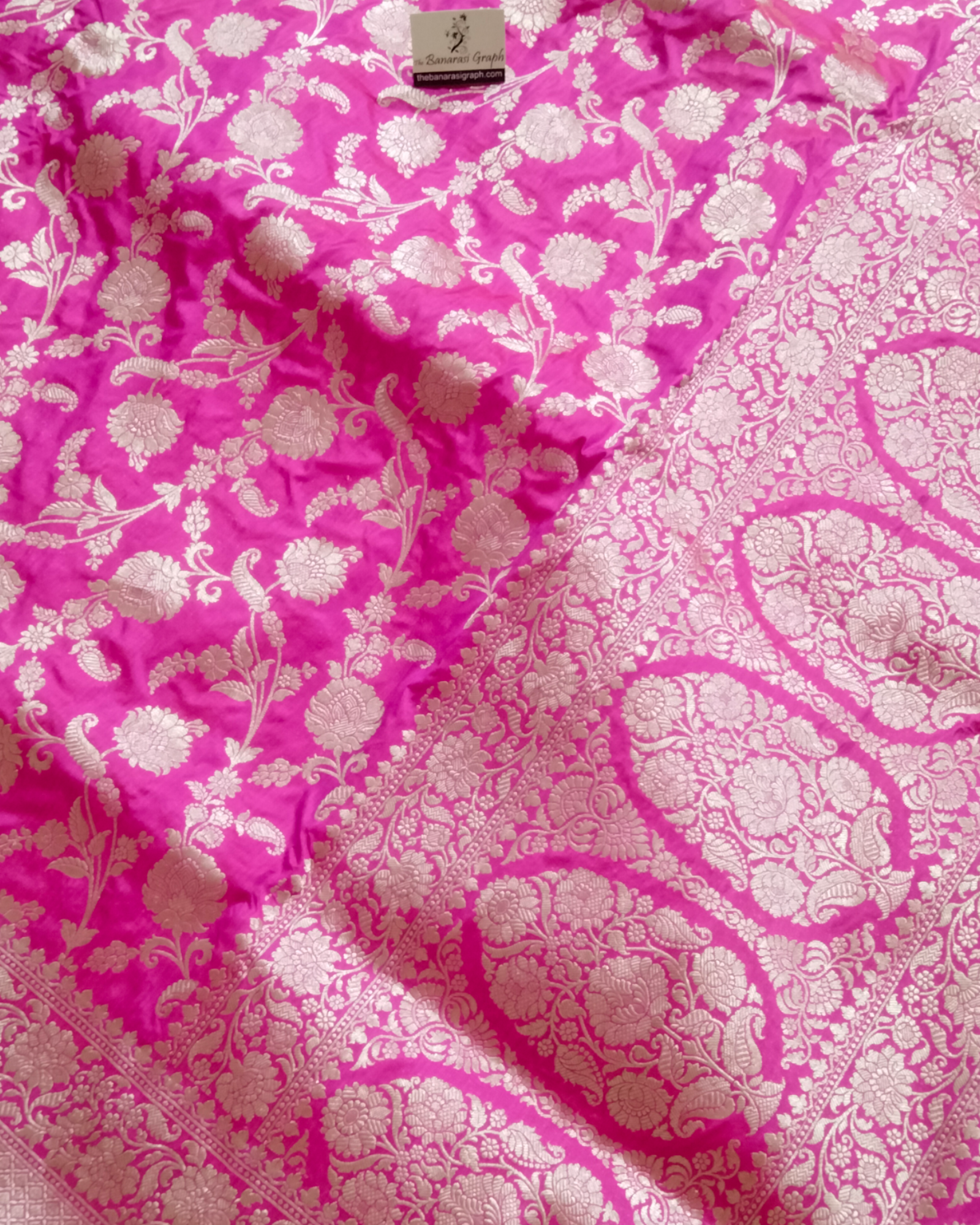 Hot Pink Pure Katan Handloom Silk - All over Jaal Work Banarasi Saree