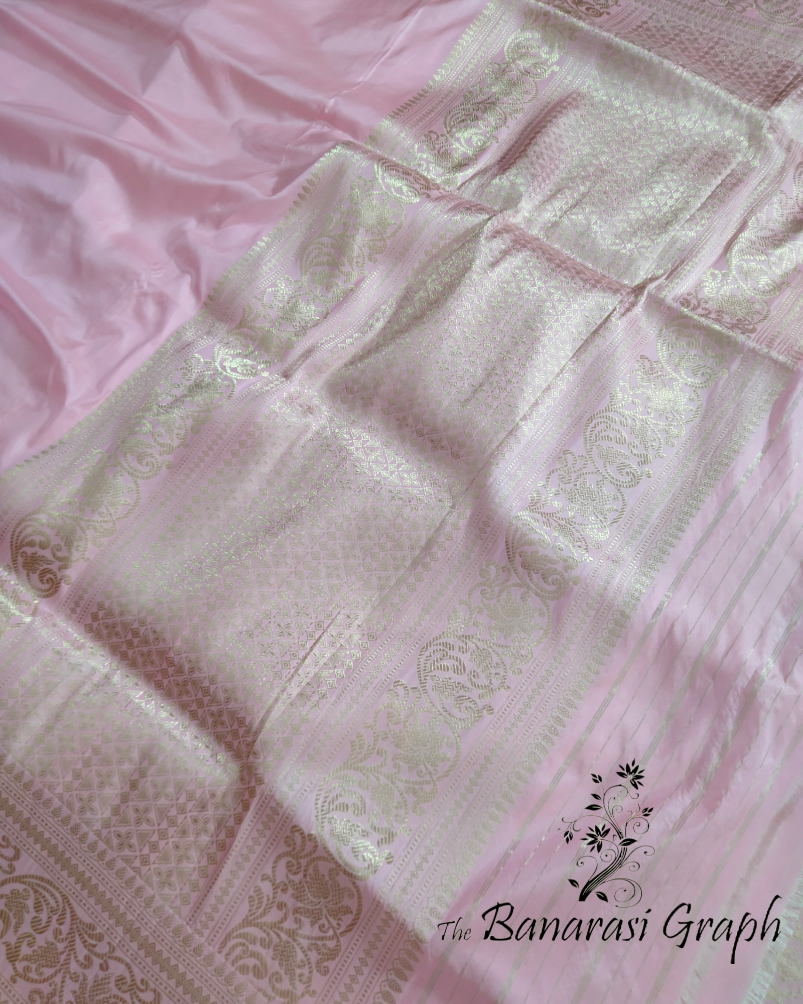 Baby Pink Pure Katan Handloom Silk Kadhua Motifs - Banarasi Saree