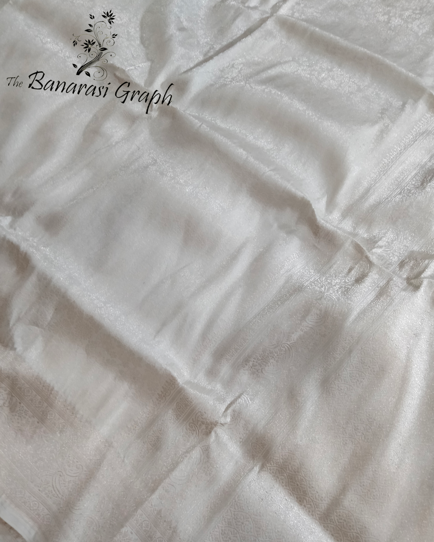 White Pure Katan Handloom Silk - Kadhua Jaal Work Banarasi Saree