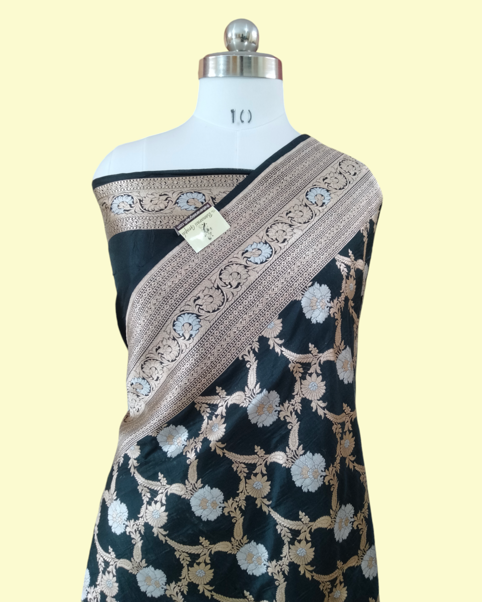 Black Pure Katan Handloom Silk - All Over Sona Rupa Jaal Work Banarasi Saree