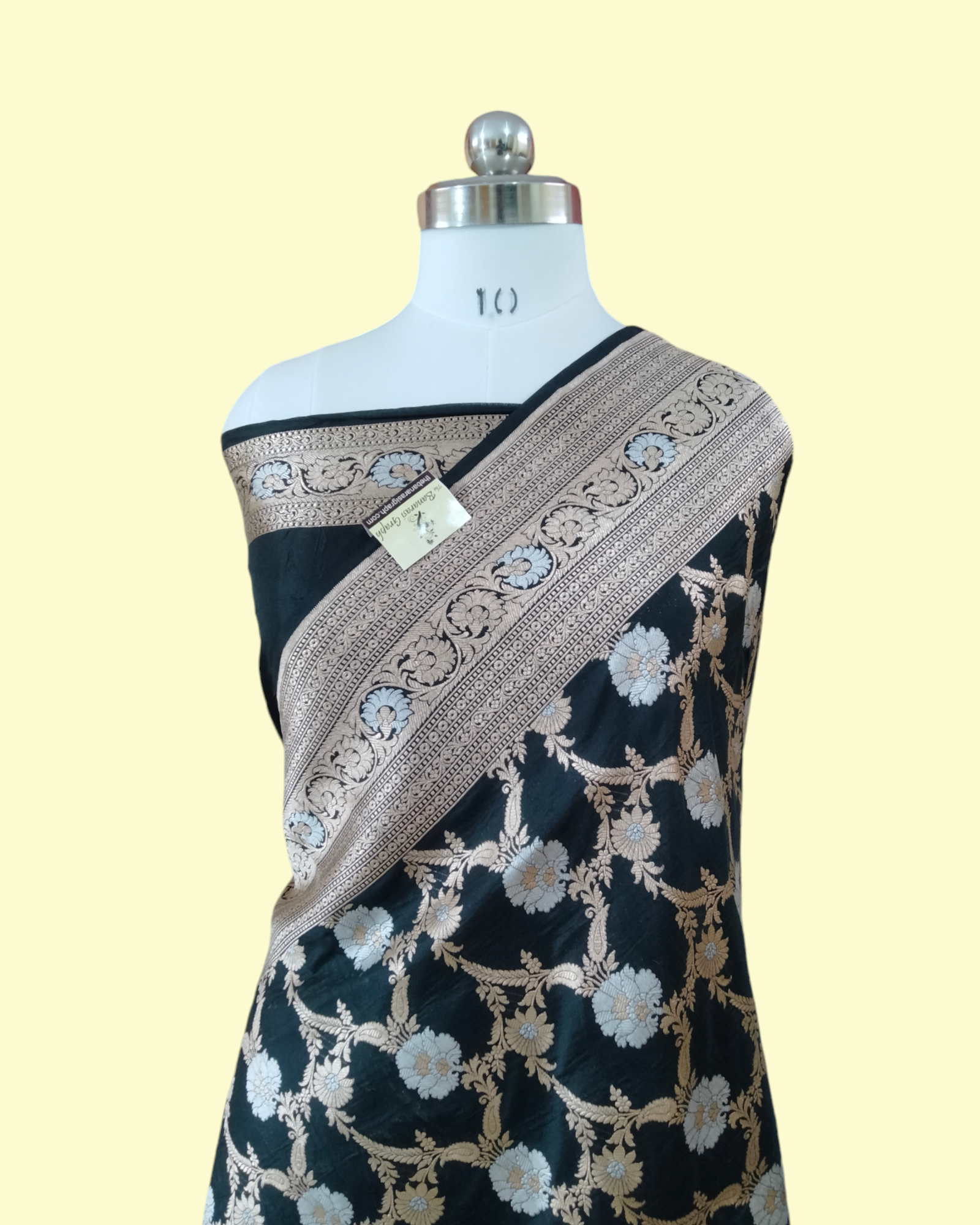 Black Pure Katan Handloom Silk - All Over Sona Rupa Jaal Work Banarasi Saree