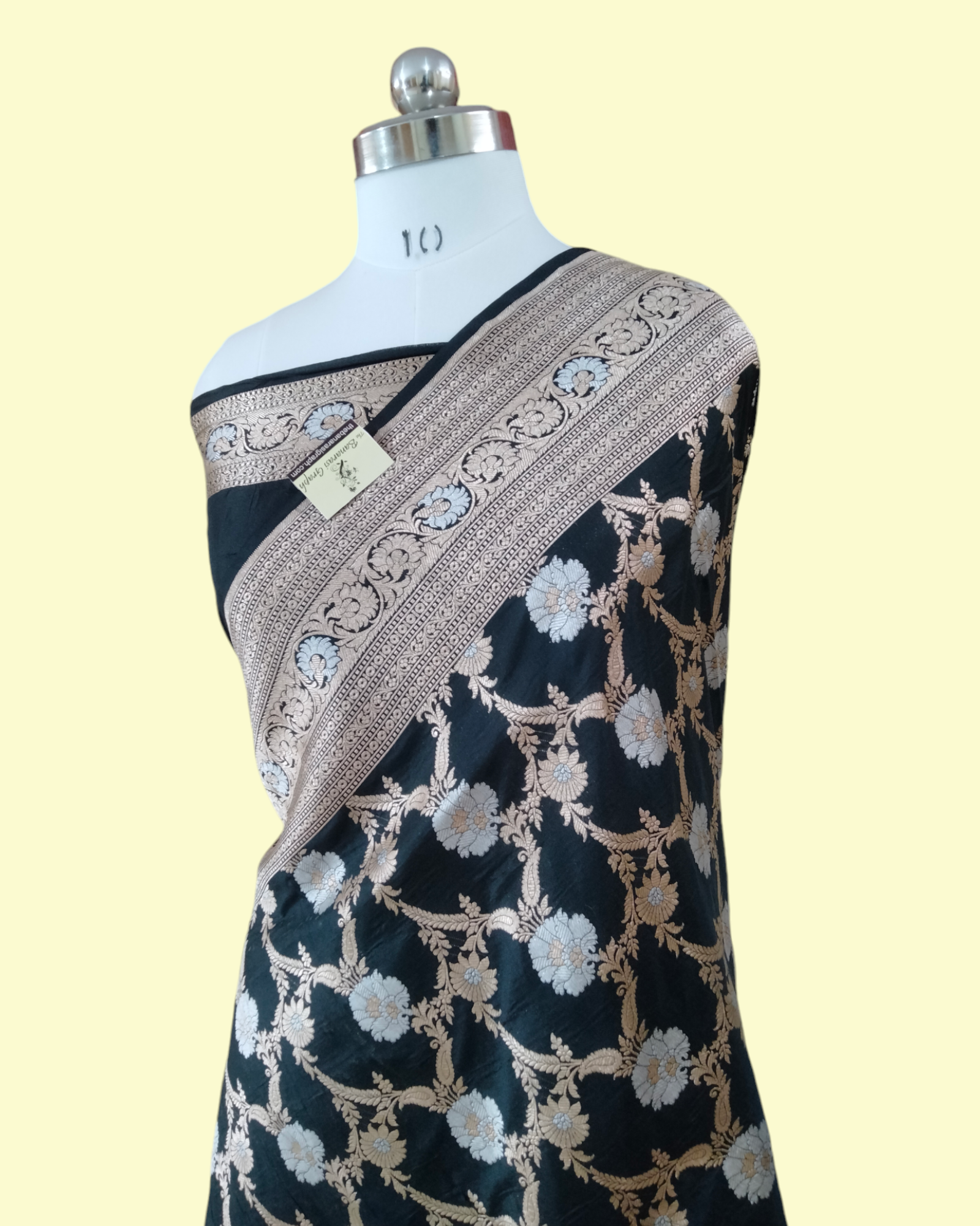 Black Pure Katan Handloom Silk - All Over Sona Rupa Jaal Work Banarasi Saree