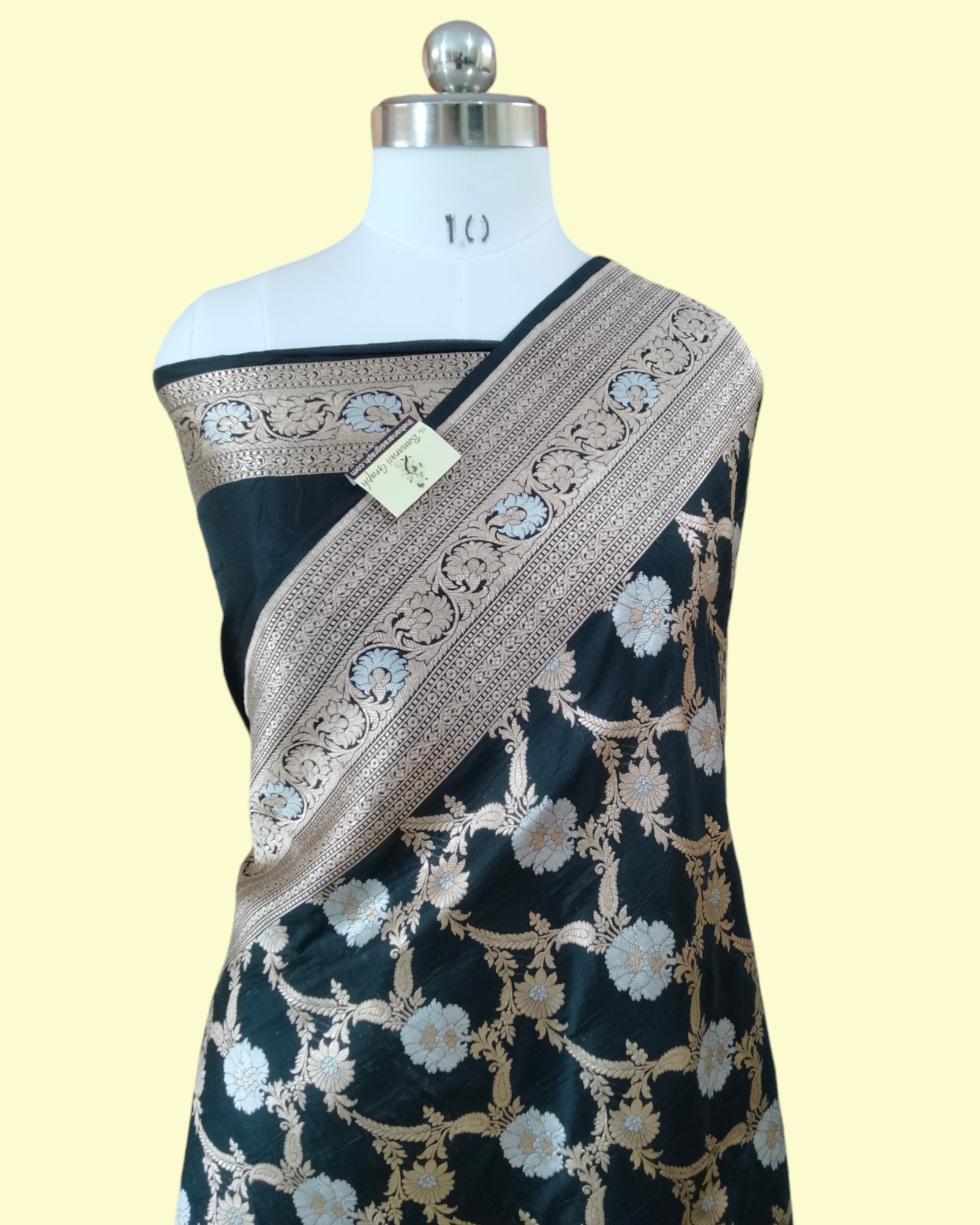 Black Pure Katan Handloom Silk - All Over Sona Rupa Jaal Work Banarasi Saree