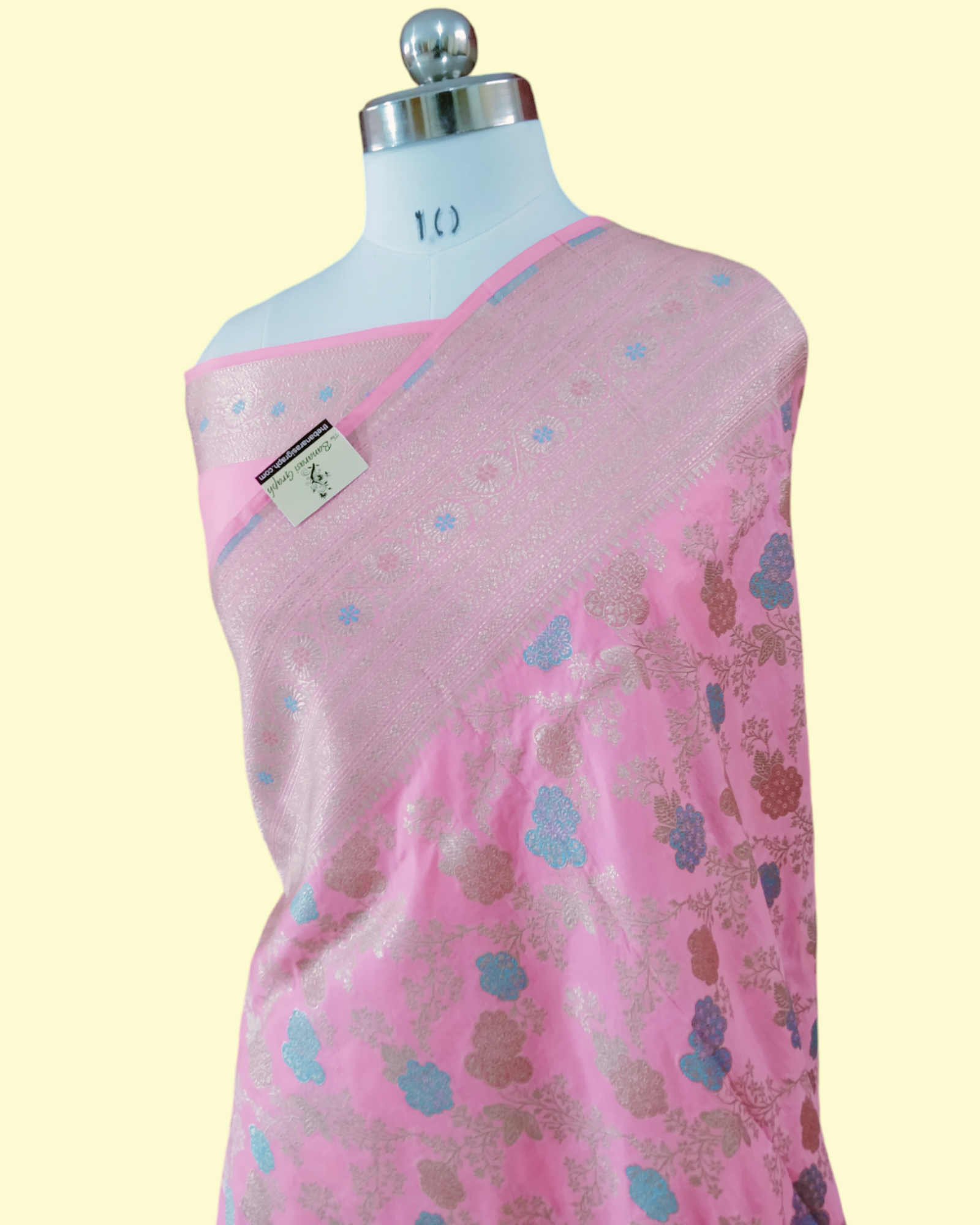 Baby Pink Pure Katan Handloom Silk - All Over Jaal Work with Tilfi Meenakari Banarasi Saree