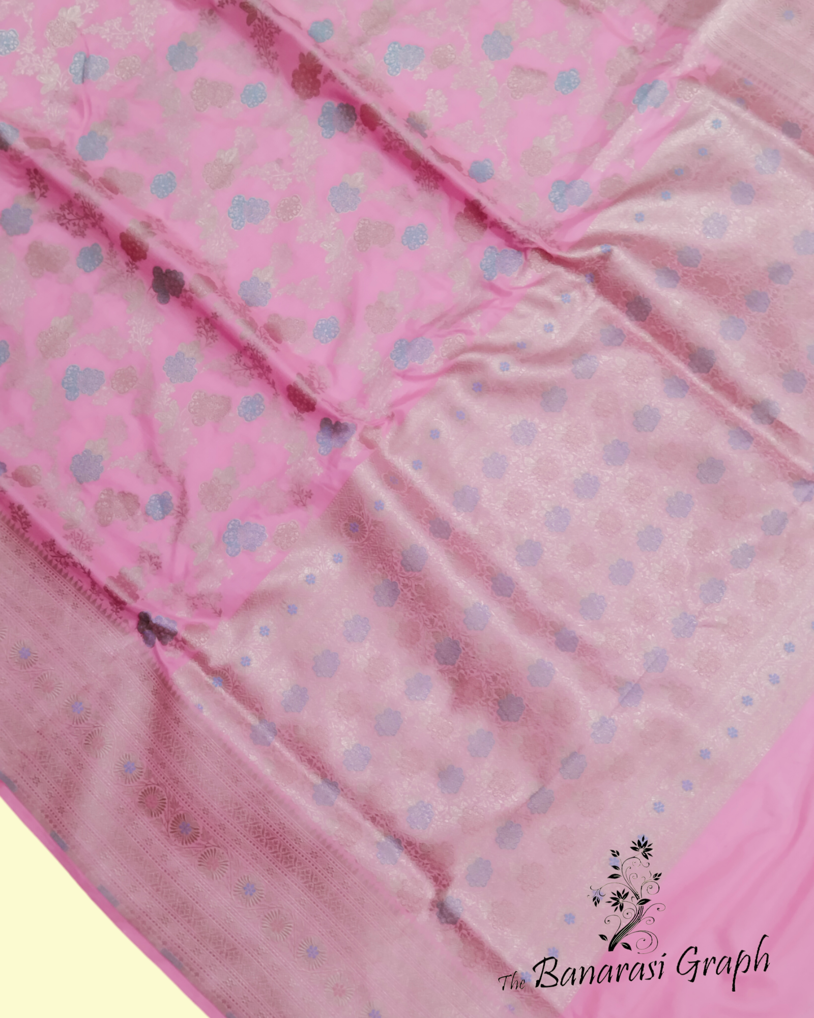 Baby Pink Pure Katan Handloom Silk - All Over Jaal Work with Tilfi Meenakari Banarasi Saree
