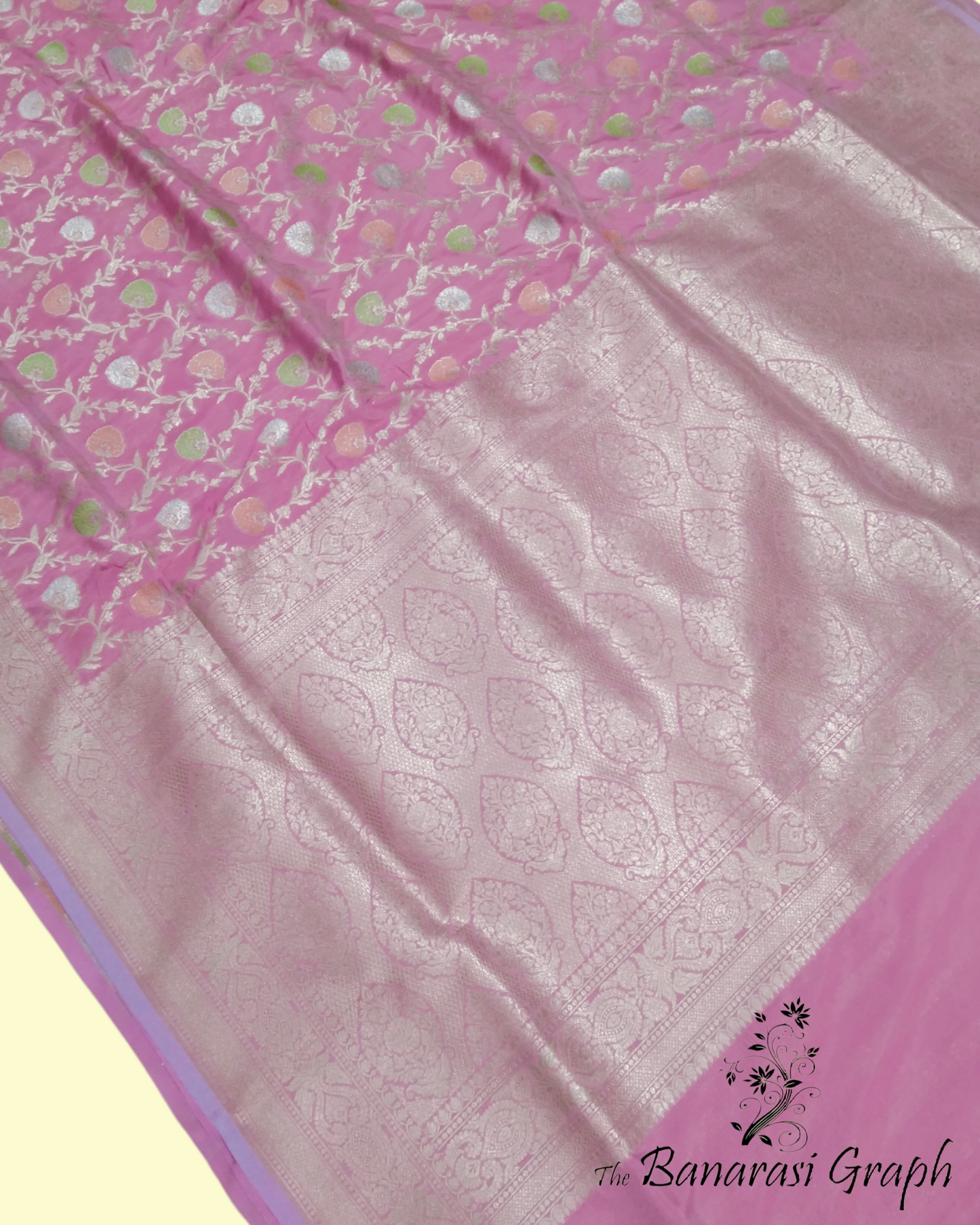 Pure Katan Handloom Silk - All over Jaal Work With Meenakari Banarasi Saree