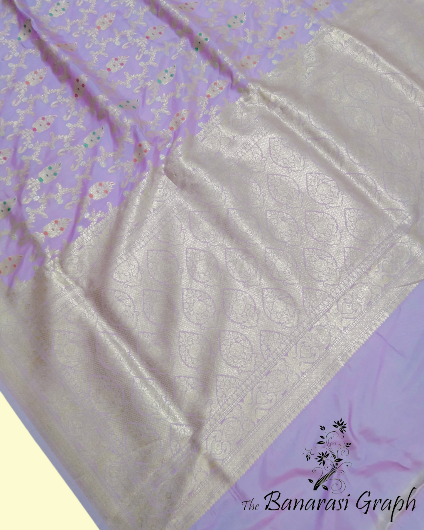 Lavender Pure Katan Handloom Silk - All over Jaal Work with Meenakari Banarasi Saree