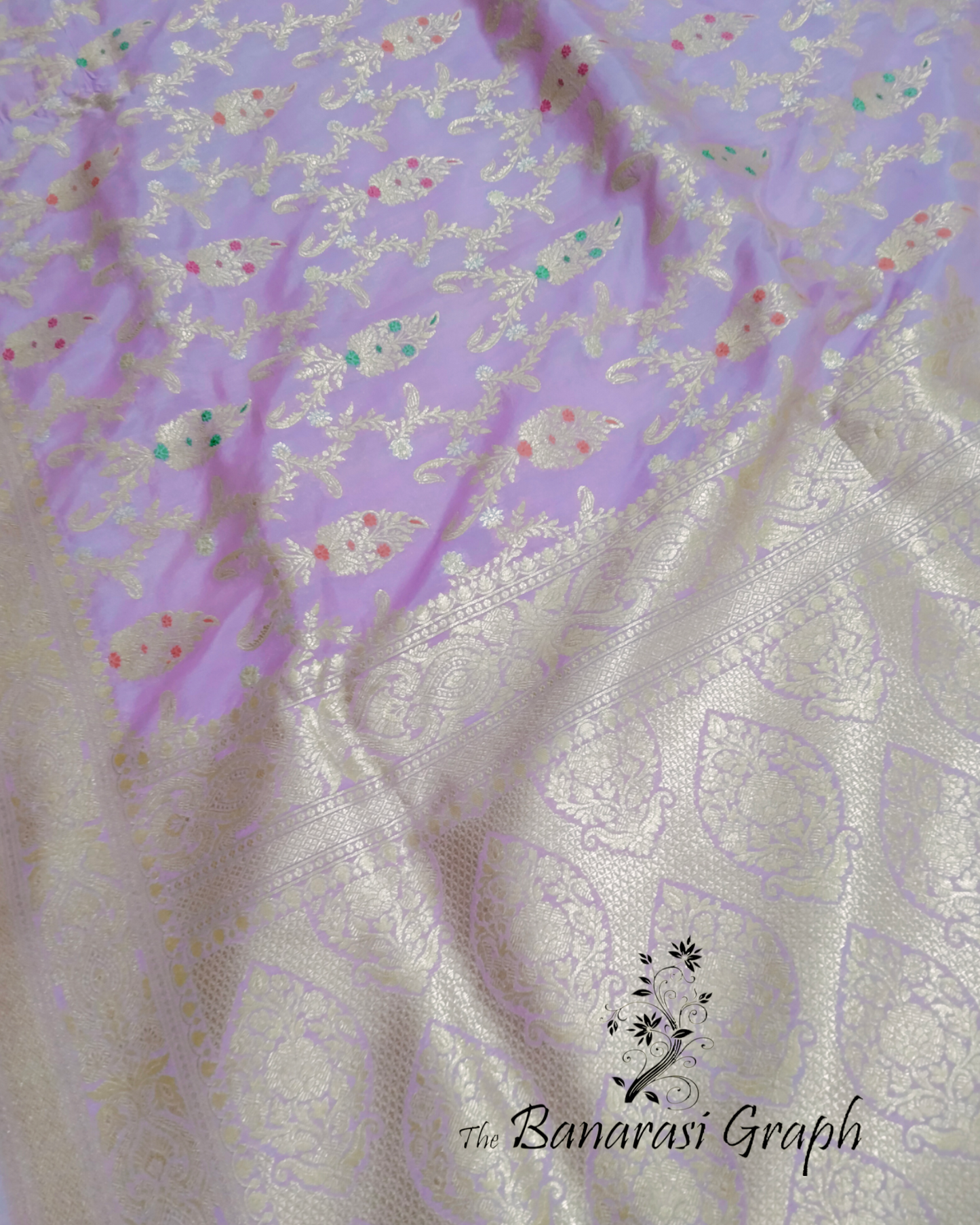Lavender Pure Katan Handloom Silk - All over Jaal Work with Meenakari Banarasi Saree