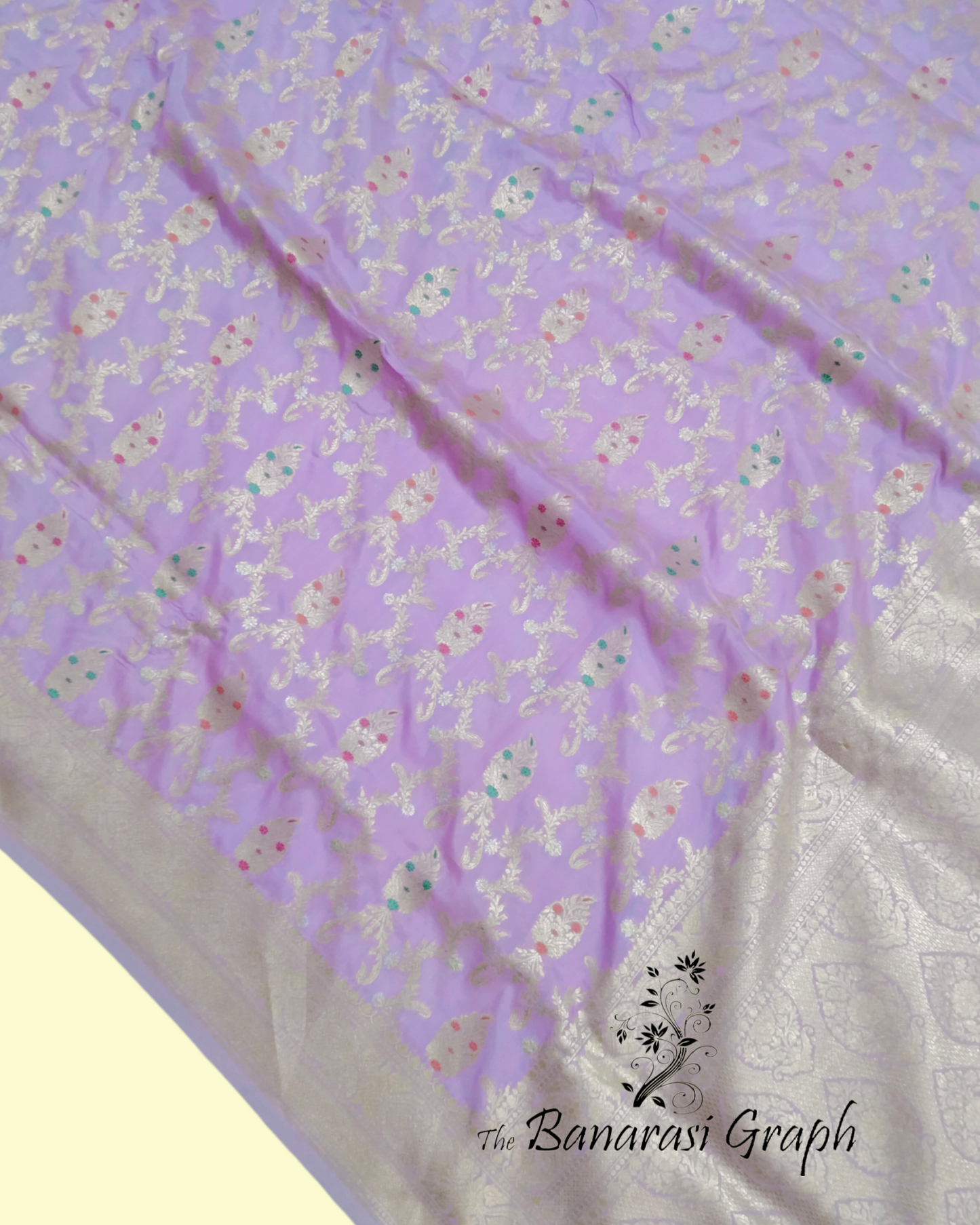 Lavender Pure Katan Handloom Silk - All over Jaal Work with Meenakari Banarasi Saree