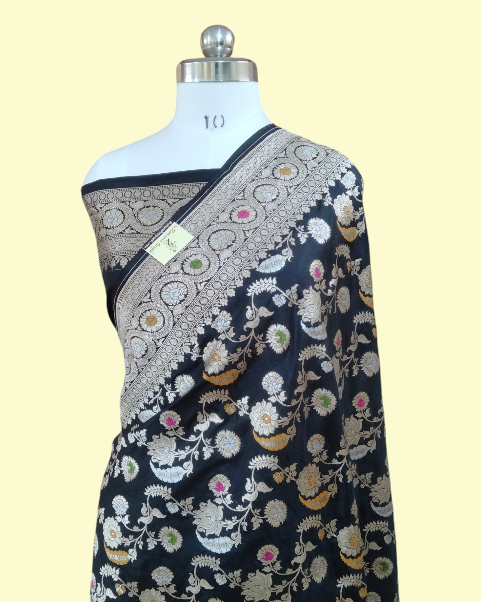 Black Pure Katan Handloom Silk - All Over Jaal Work with Tilfi Meenakari Banarasi Saree