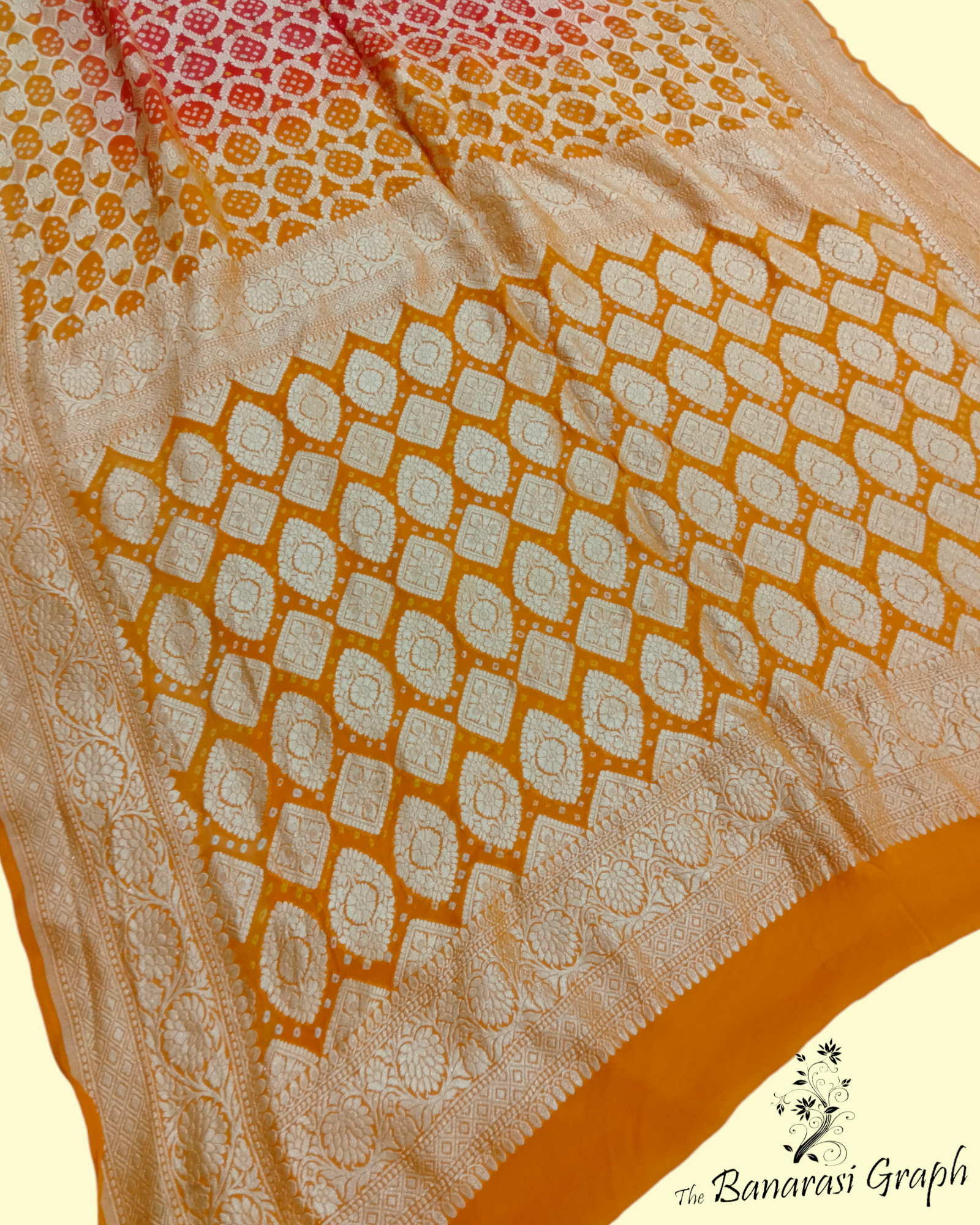 Dual Shade Pure Georgette Bandhani - Banarasi Saree