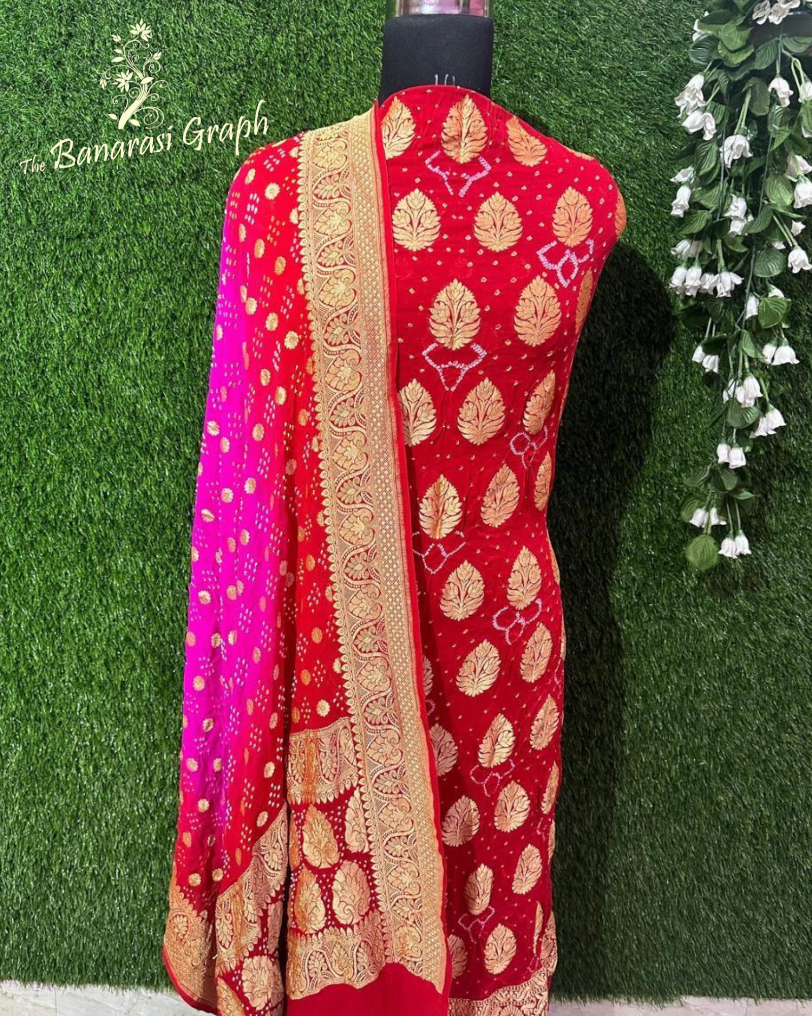 Pure Khaddi Georgette Handloom Banarasi Bandhani Suit And Dupatta Fabric
