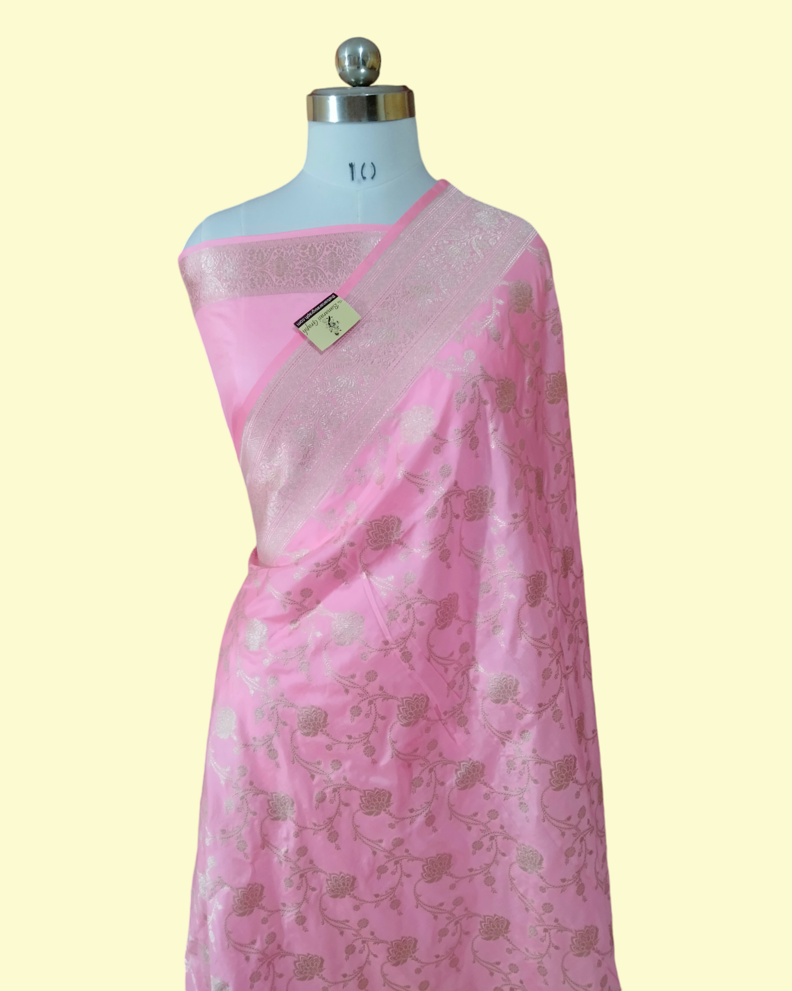 Baby Pink Pure Katan Handloom Silk - All Over Jaal Work Banarasi Saree