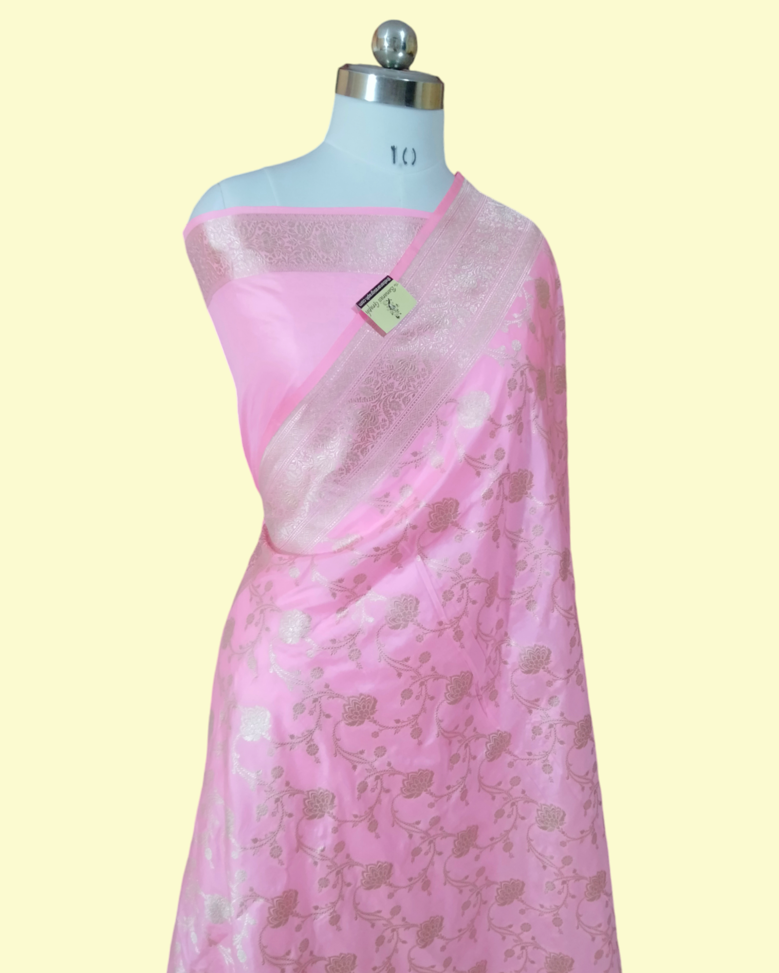 Baby Pink Pure Katan Handloom Silk - All Over Jaal Work Banarasi Saree