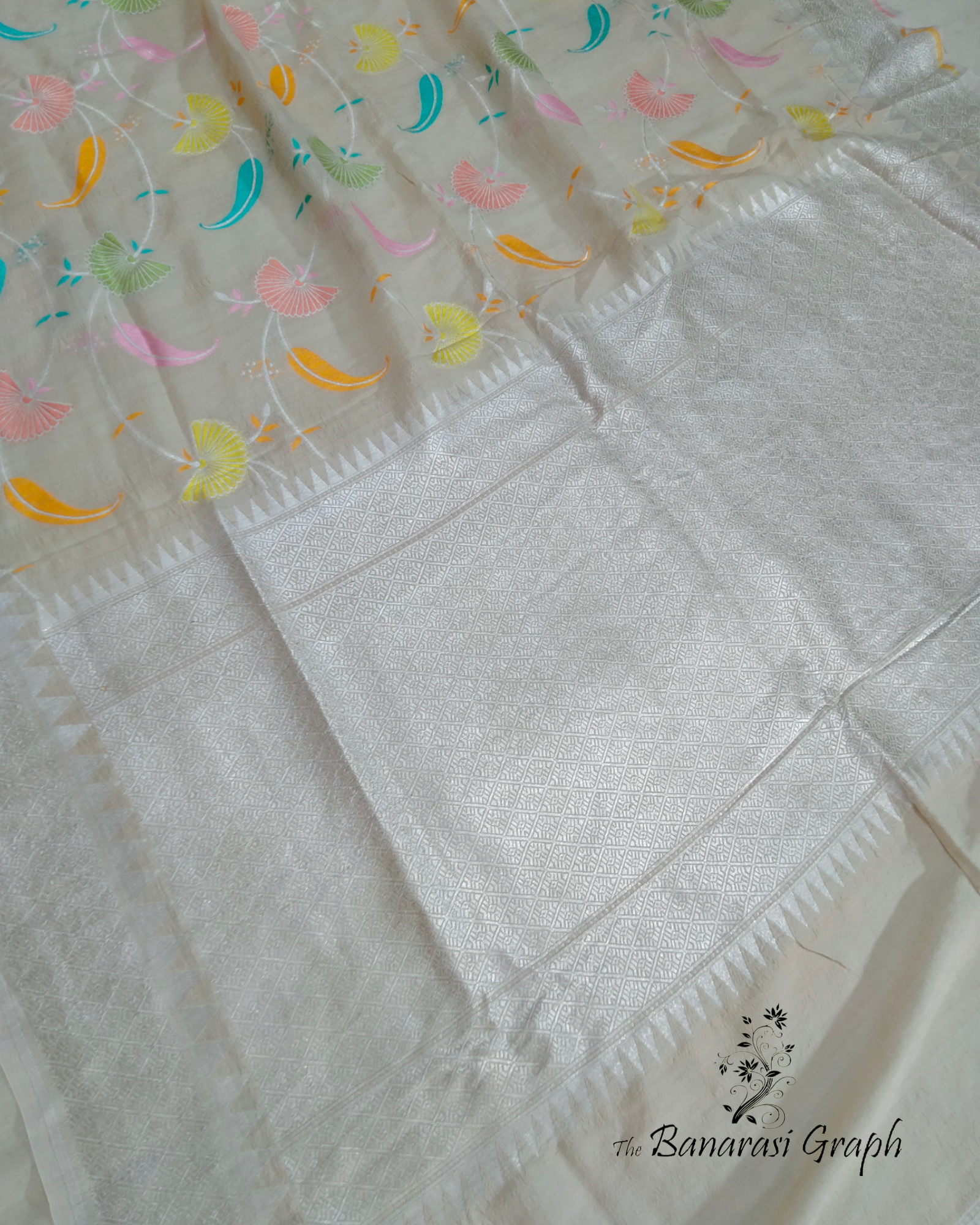 Pure Tussar Georgette Handloom Silk with Meenakari - All Over Jaal Work Banarasi Saree