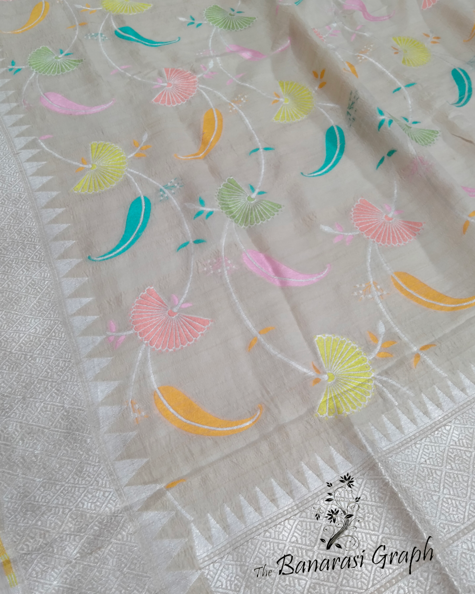 Pure Tussar Georgette Handloom Silk with Meenakari - All Over Jaal Work Banarasi Saree