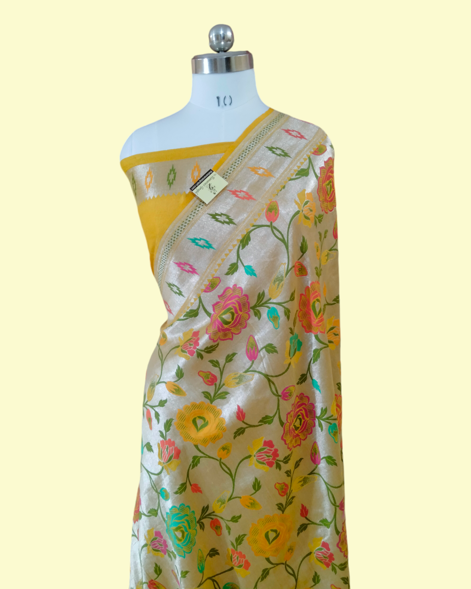 Pure Tussar Georgette Handloom Silk All Over Jaal Work with Meenakari - Banarasi Saree