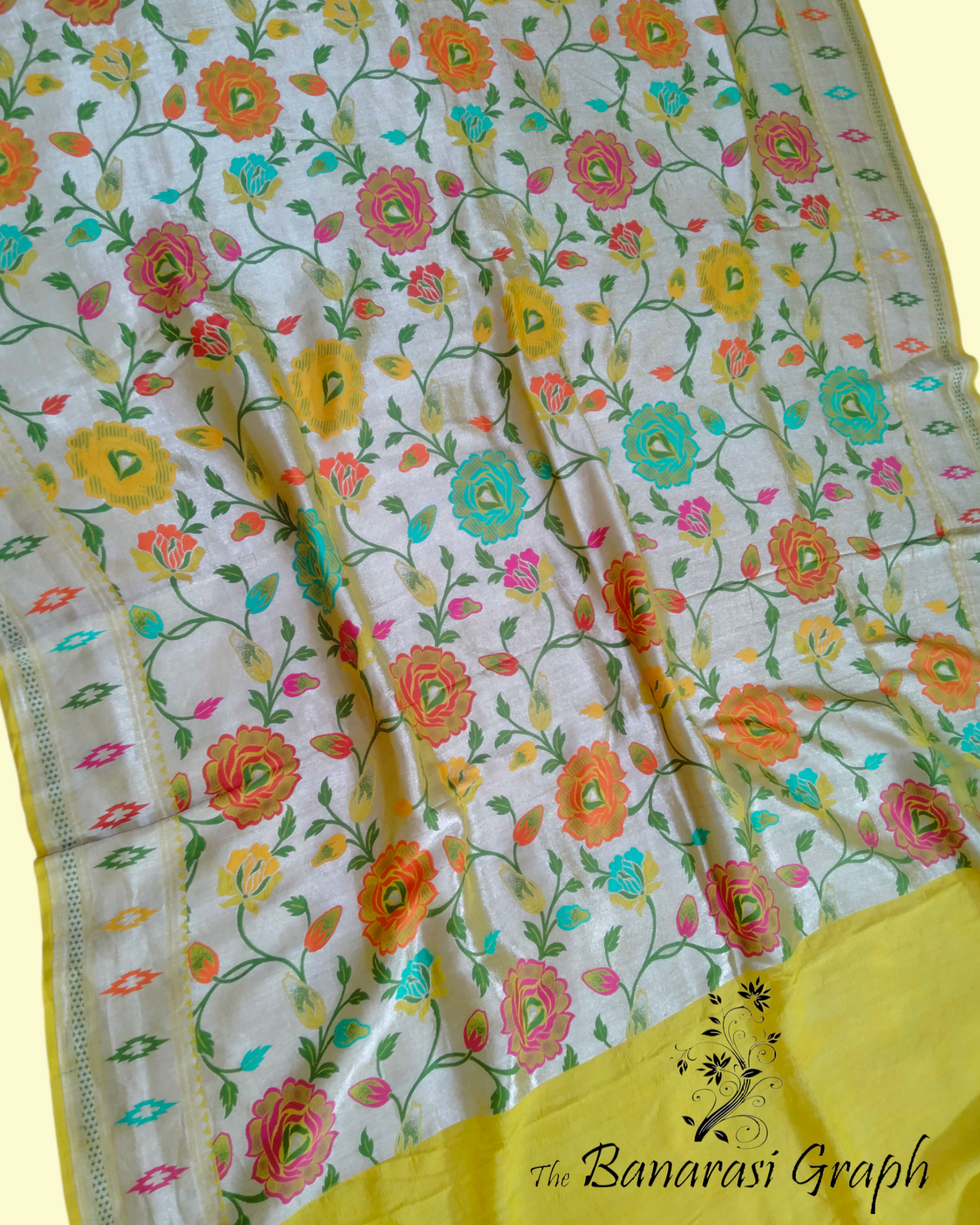 Pure Tussar Handloom All Over Jaal Work with Meenakari Banarasi Saree