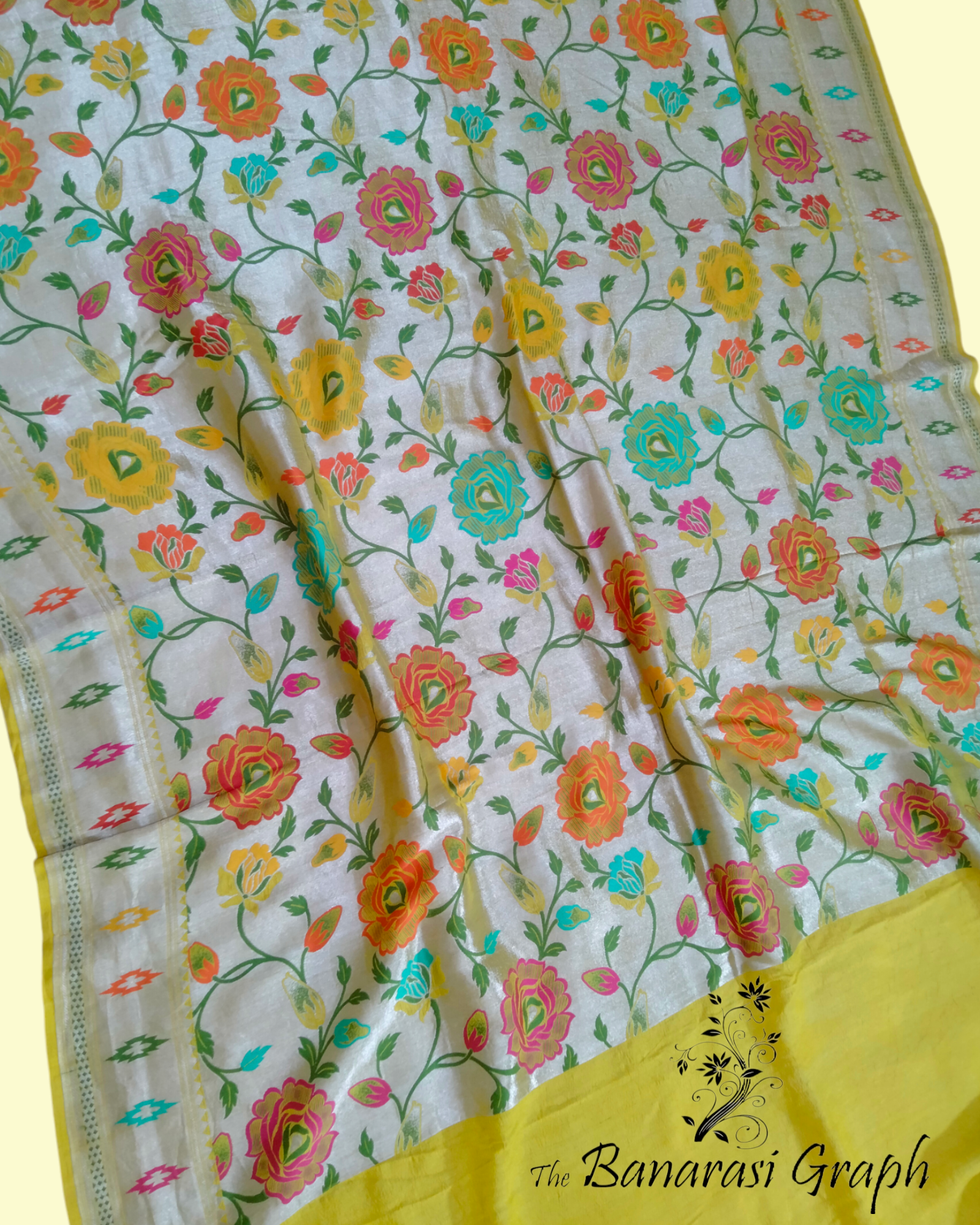 Pure Tussar Georgette Handloom Silk All Over Jaal Work with Meenakari - Banarasi Saree