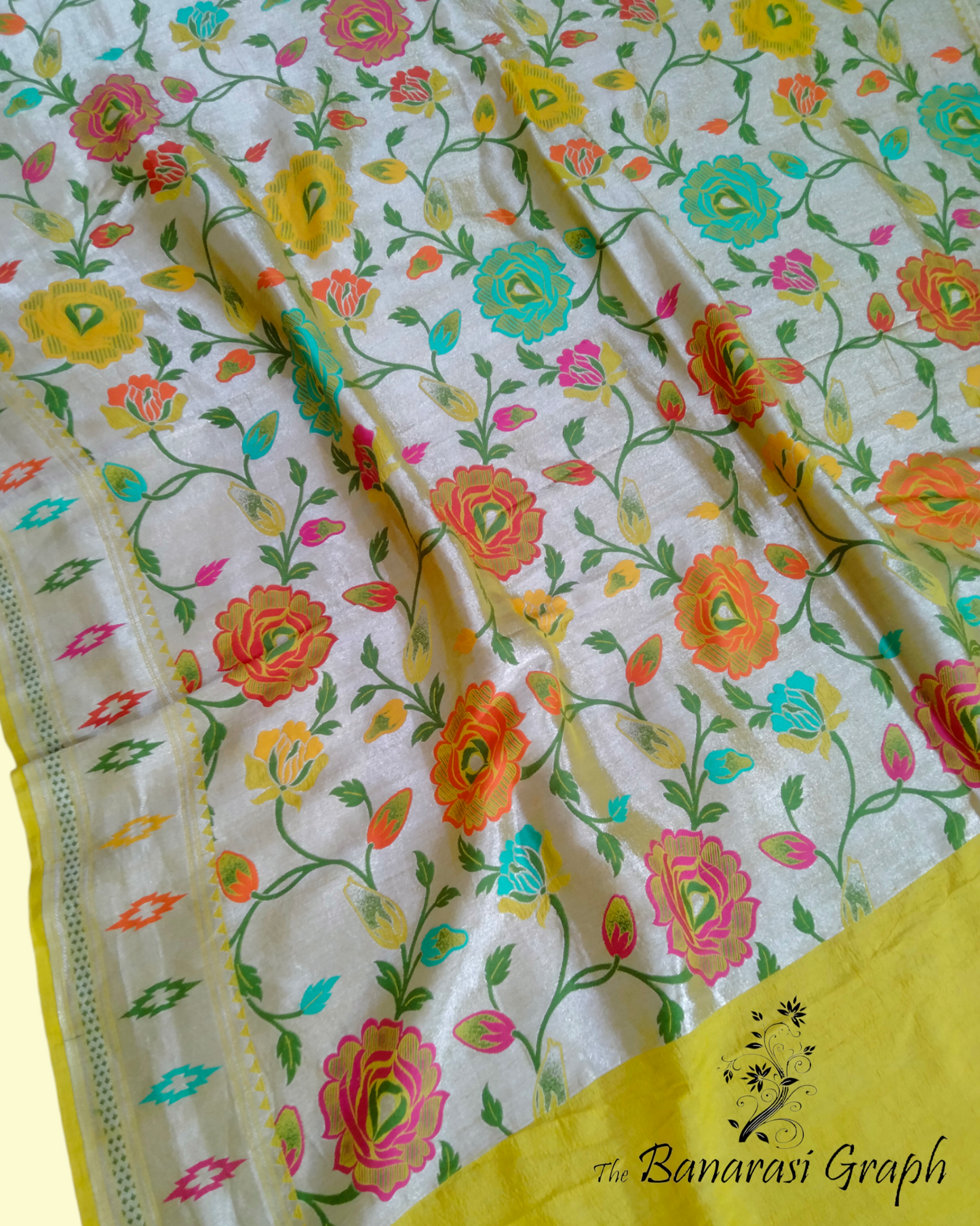 Pure Tussar Handloom All Over Jaal Work with Meenakari Banarasi Saree