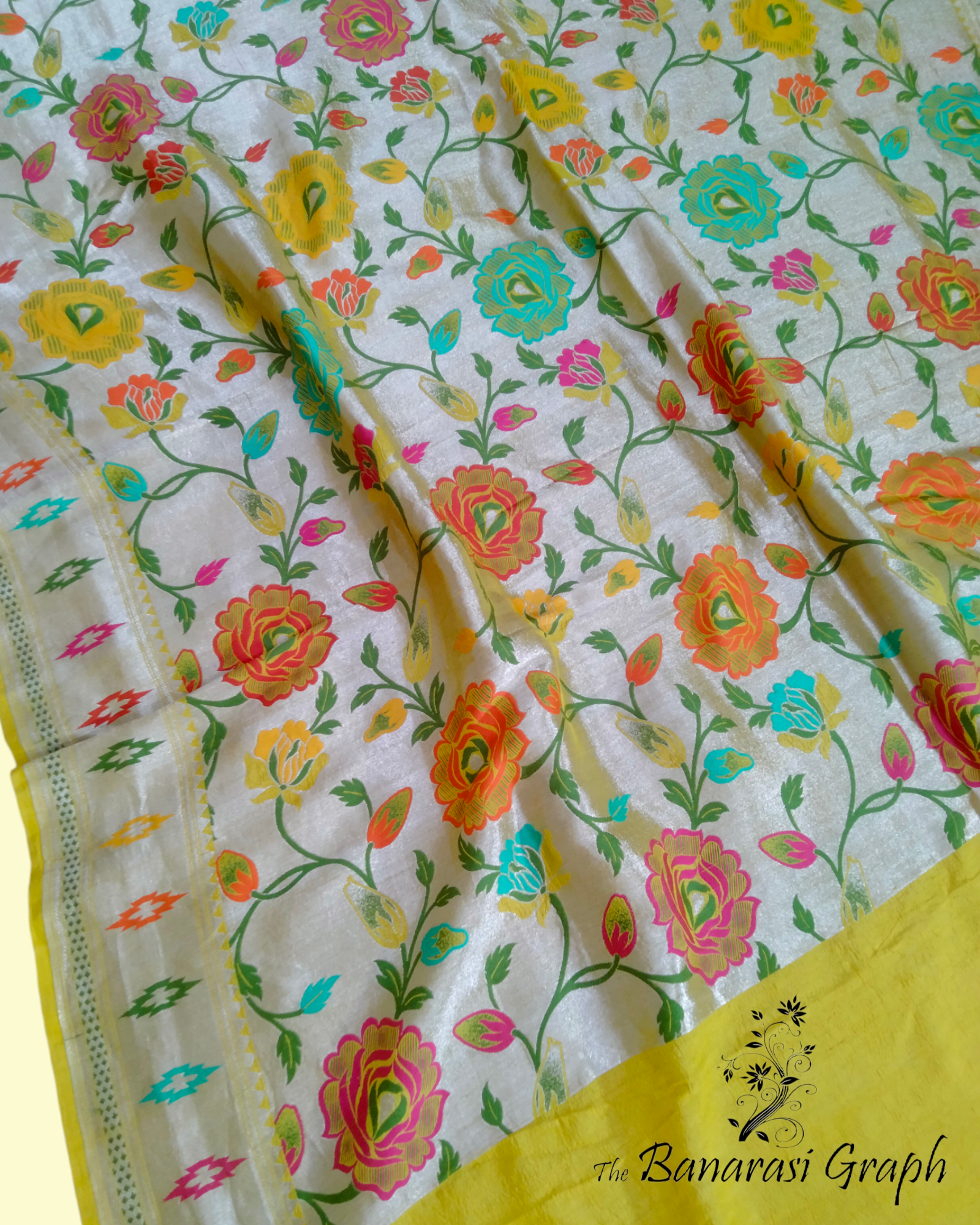 Pure Tussar Georgette Handloom Silk All Over Jaal Work with Meenakari - Banarasi Saree