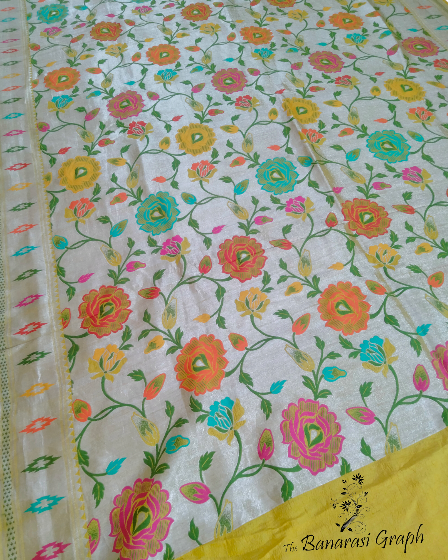 Pure Tussar Handloom All Over Jaal Work with Meenakari Banarasi Saree