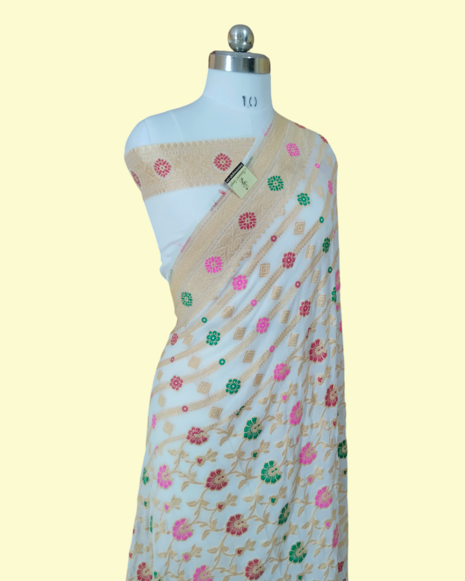 Pure Chiffon Georgette Handloom - All Over Jaal Work with Meenakari Banarasi Saree