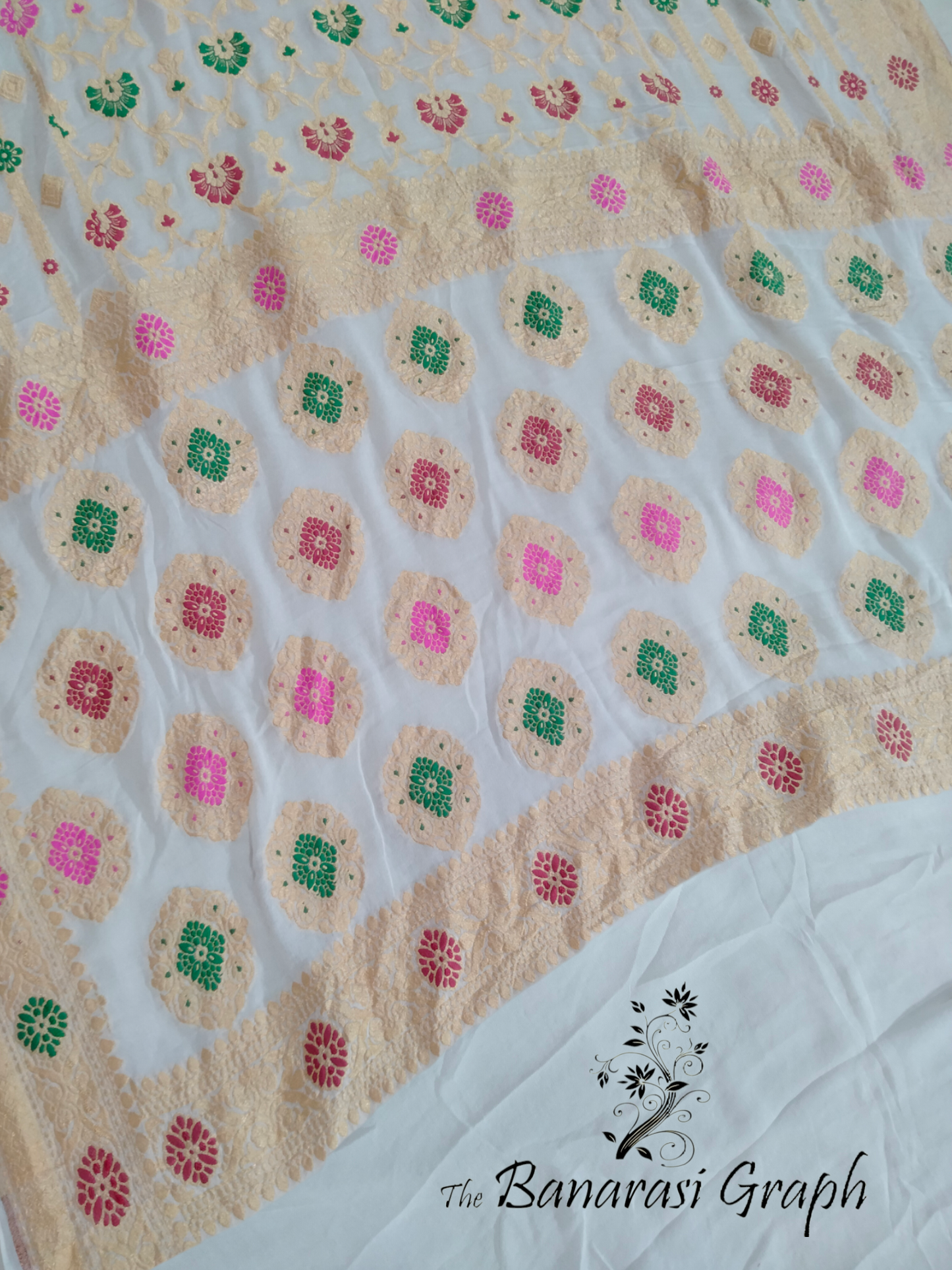 Pure Chiffon Georgette Handloom - All Over Jaal Work with Meenakari Banarasi Saree
