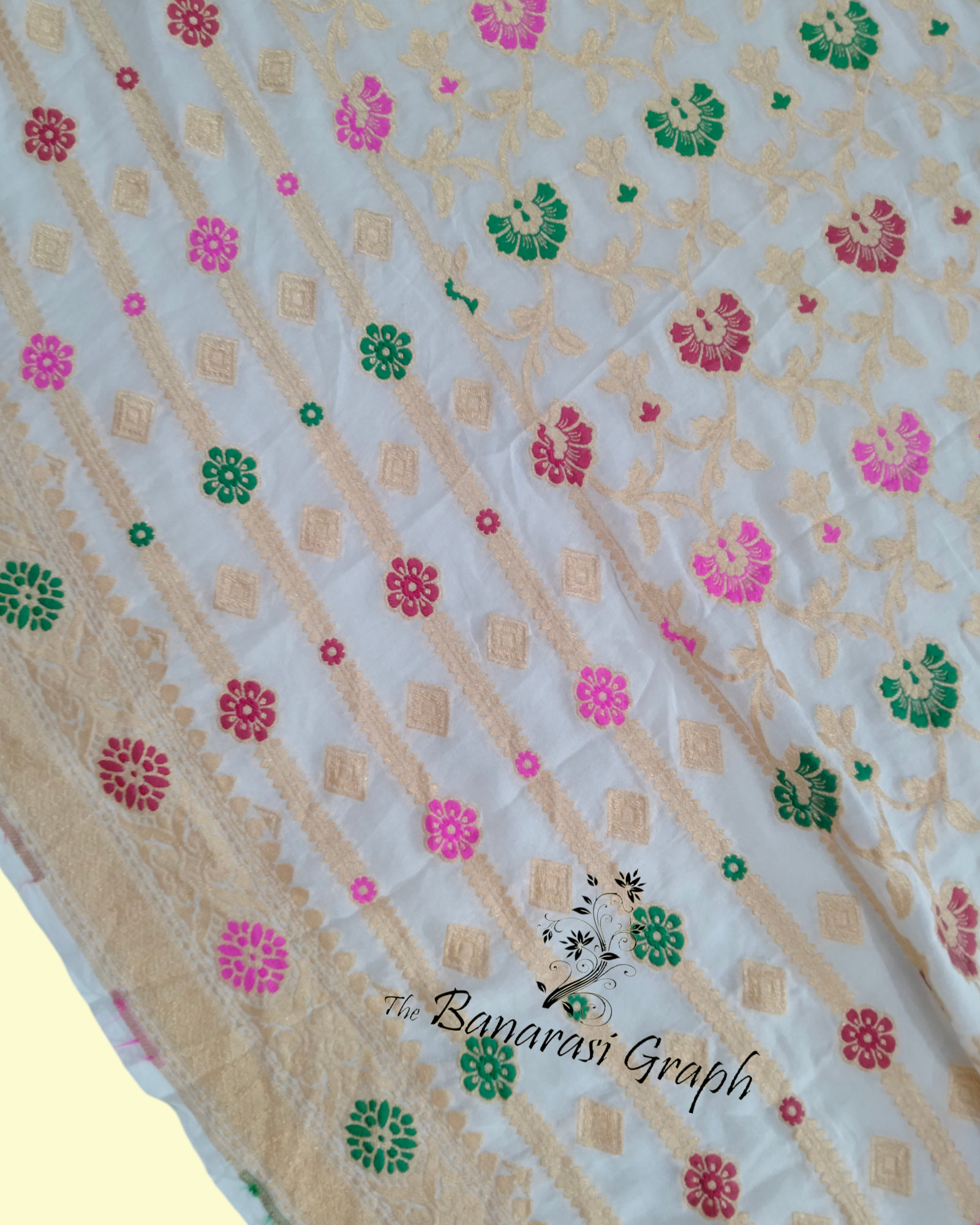 Pure Chiffon Georgette Handloom - All Over Jaal Work with Meenakari Banarasi Saree