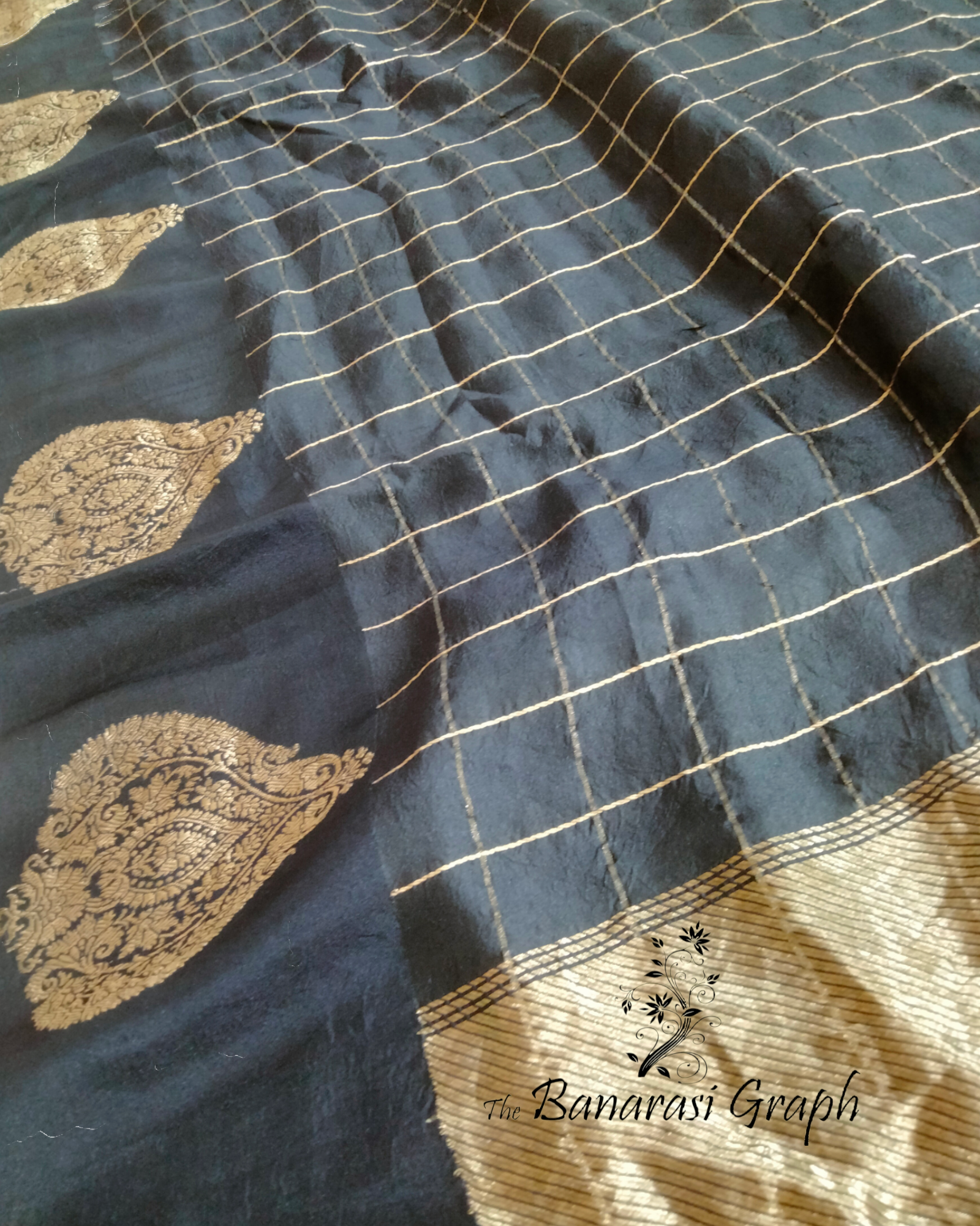 Black Pure Raw Mango Kadhua Silk - Banarasi Saree