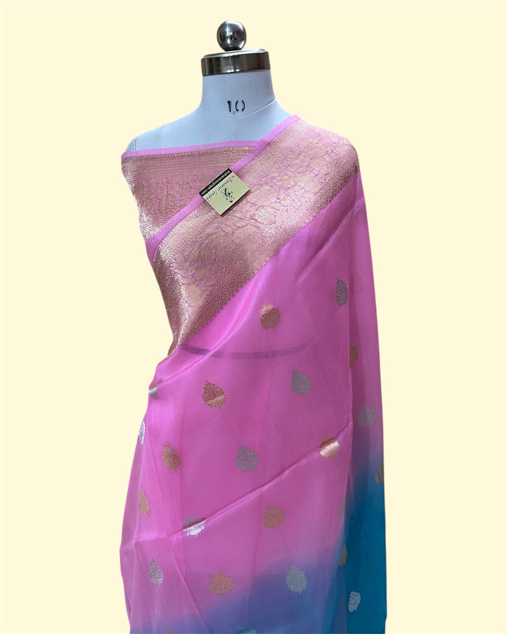 Dual Shade Pure Kora Handloom Silk - Kadhua Motifs Banarasi Saree