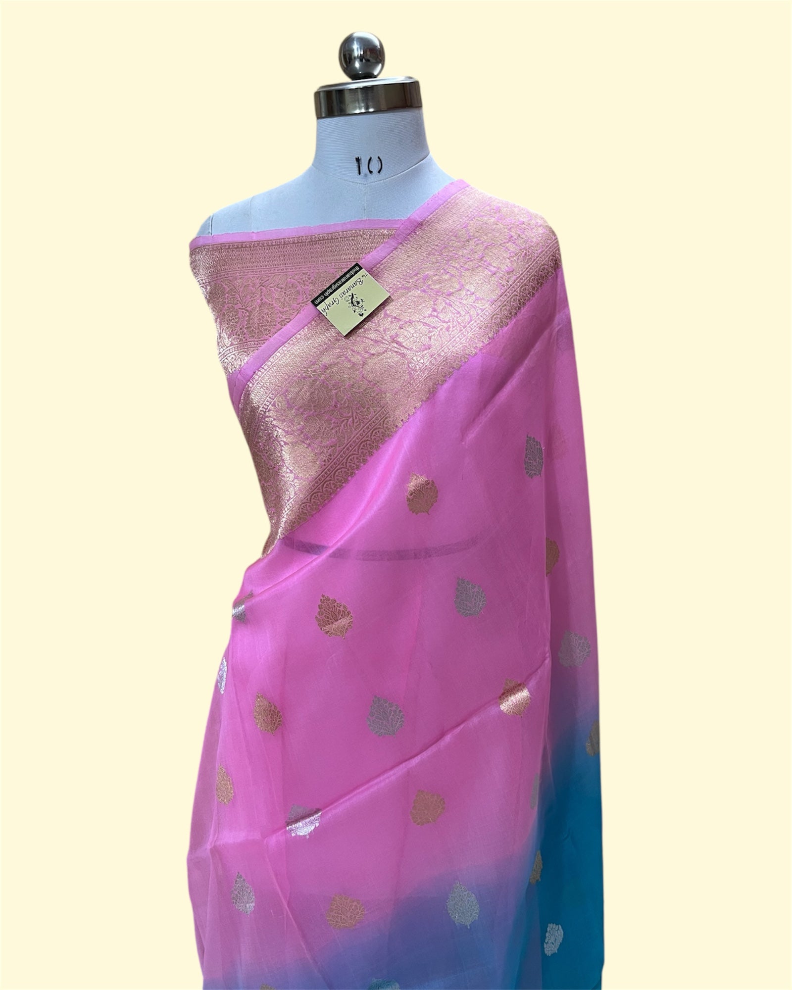 Dual Shade Pure Kora Handloom Silk - Kadhua Motifs Banarasi Saree