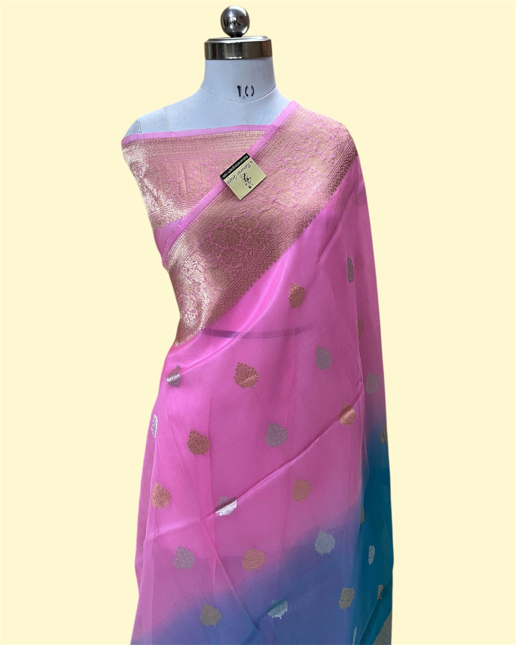 Dual Shade Pure Kora Handloom Silk - Kadhua Motifs Banarasi Saree