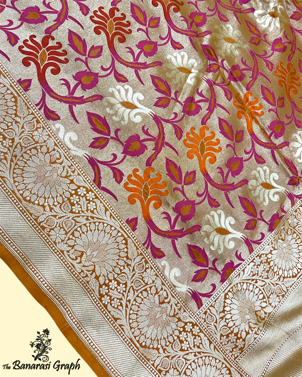 Rust Pure Katan Handloom Silk - All Over Jaal Work with Meenakari Banarasi Saree