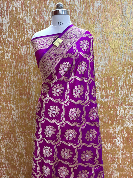 Majenta Pure Katan Handloom Silk - All Over Kadhua jaal Work with Meenakari Banarasi Saree