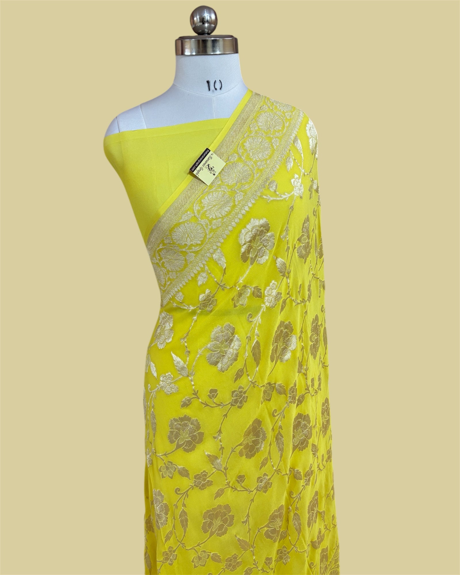 Yellow Khaddi Georgette Water Zari - All over Jaal Work Pure Banarasi Saree