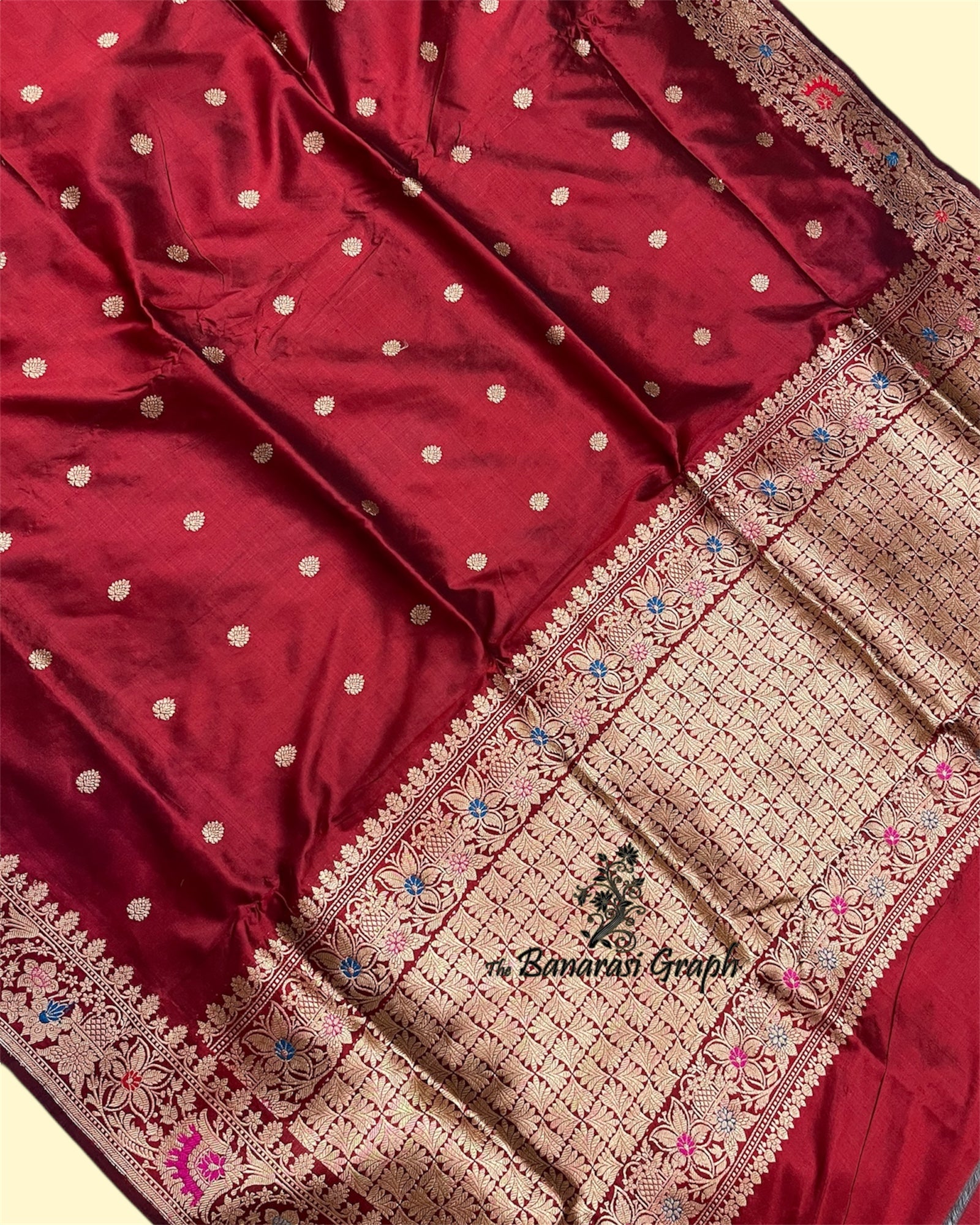 Maroon Pure Katan Handloom Silk - Kadhua Motifs with Meenakari Banarasi Saree