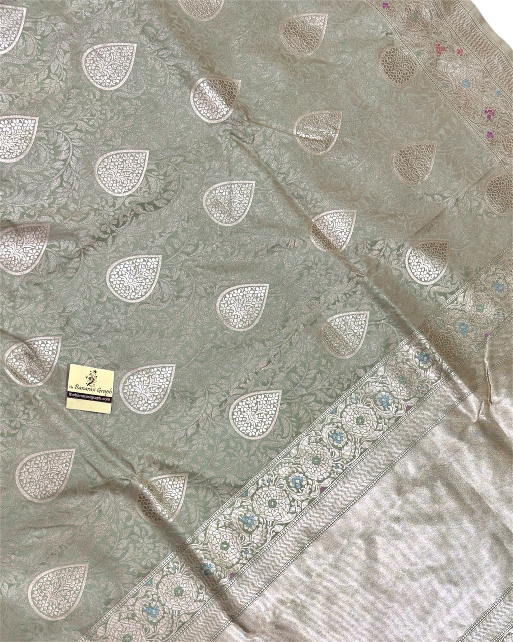 Pista Pure Katan Handloom Silk - All Over Jaal Work with Meenakari Banarasi Saree