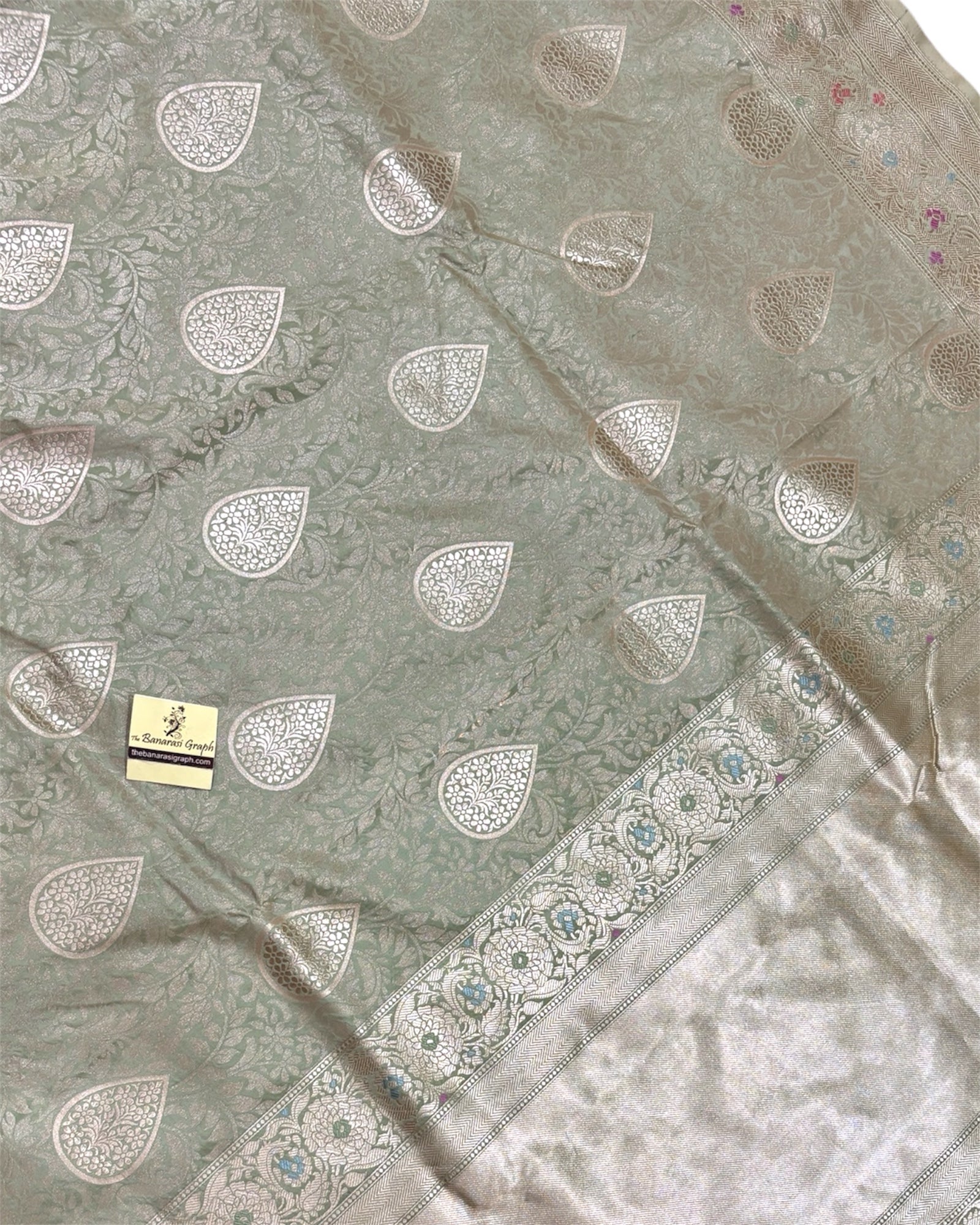 Pista Pure Katan Handloom Silk - All Over Jaal Work with Meenakari Banarasi Saree