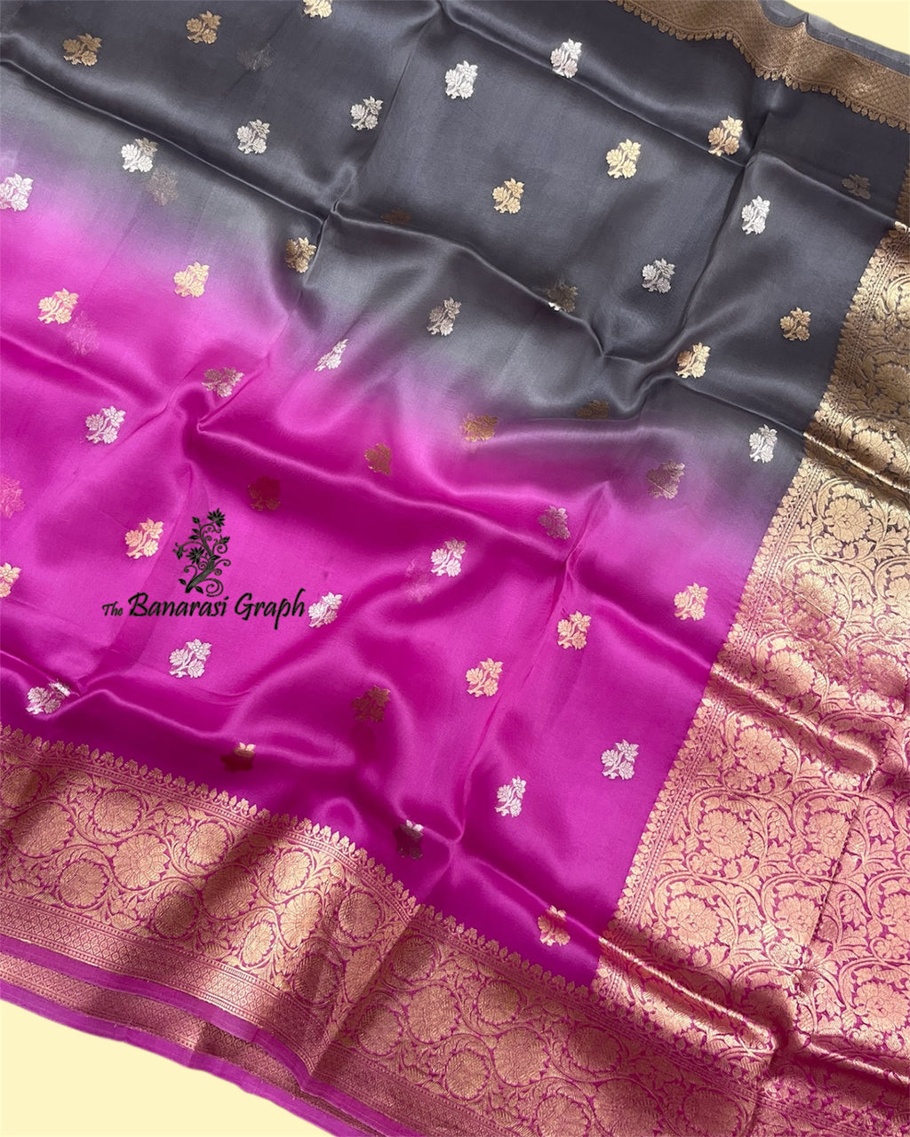 Dual Shade Pure Kora Handloom Silk - Kadhua Motifs Sona Rupa Banarasi Saree