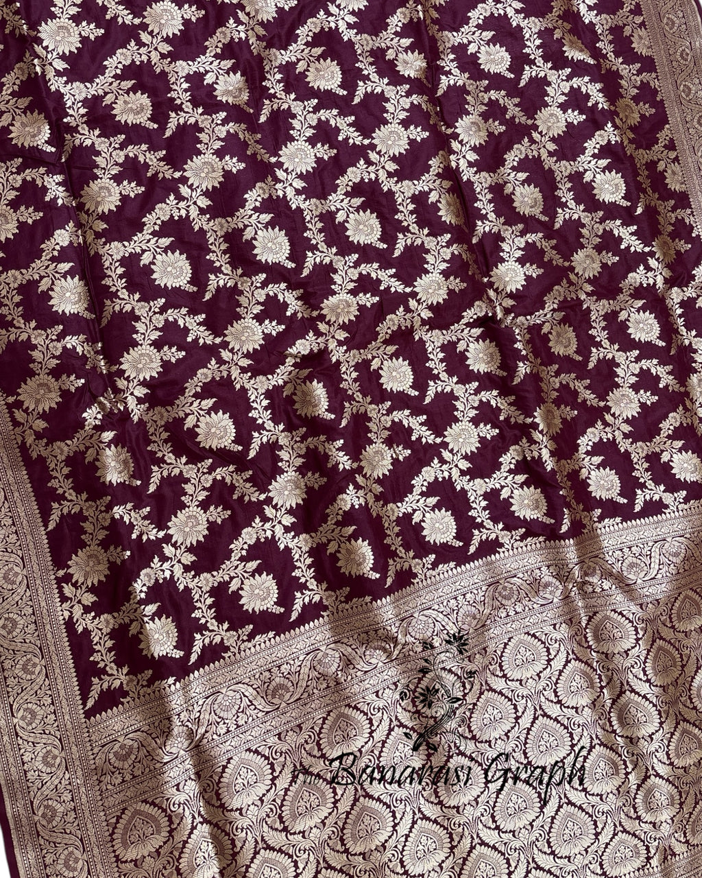 Violet Pure Katan Handloom Silk - All Over Jaal Work Banarasi Saree