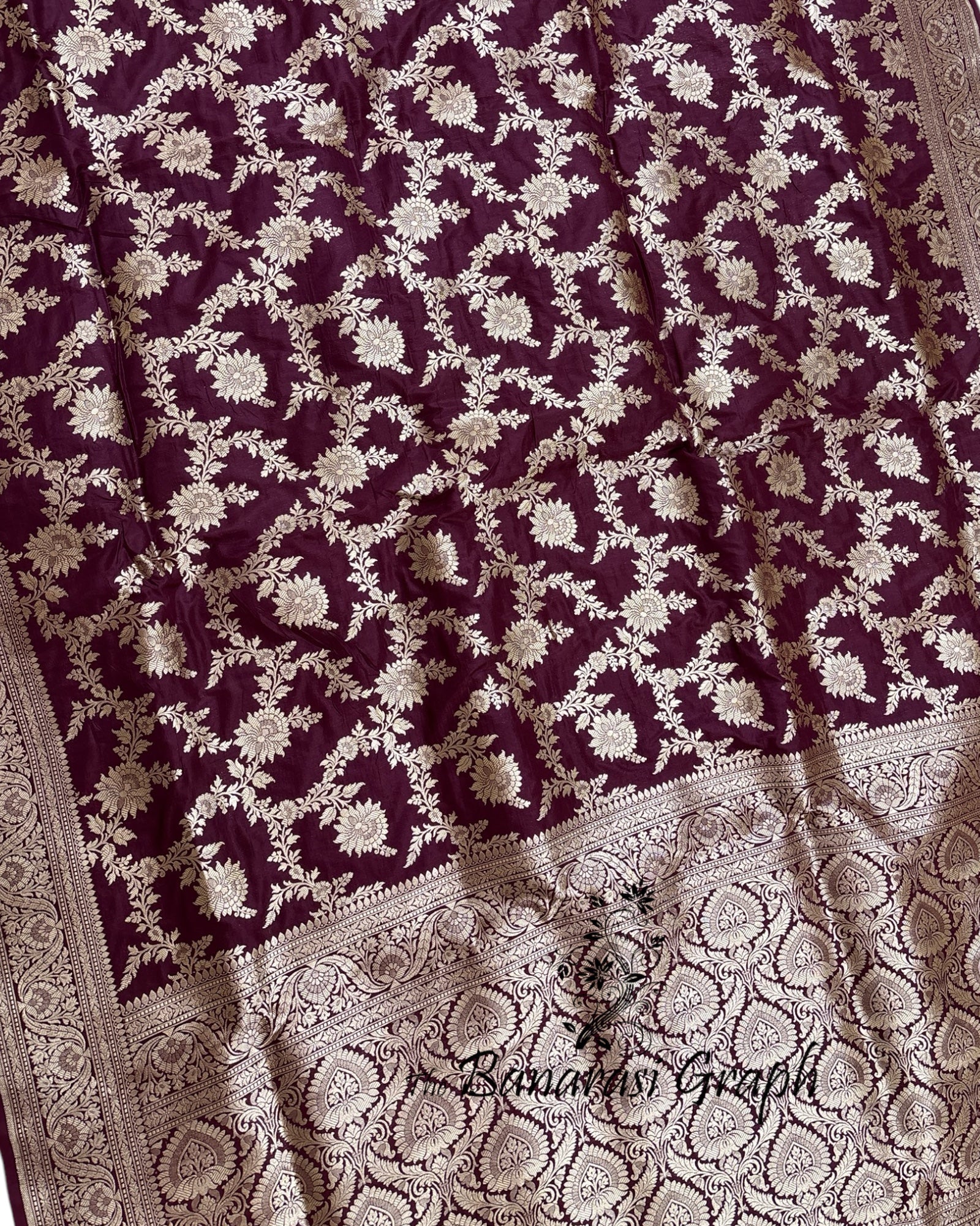 Violet Pure Katan Handloom Silk - All Over Jaal Work Banarasi Saree