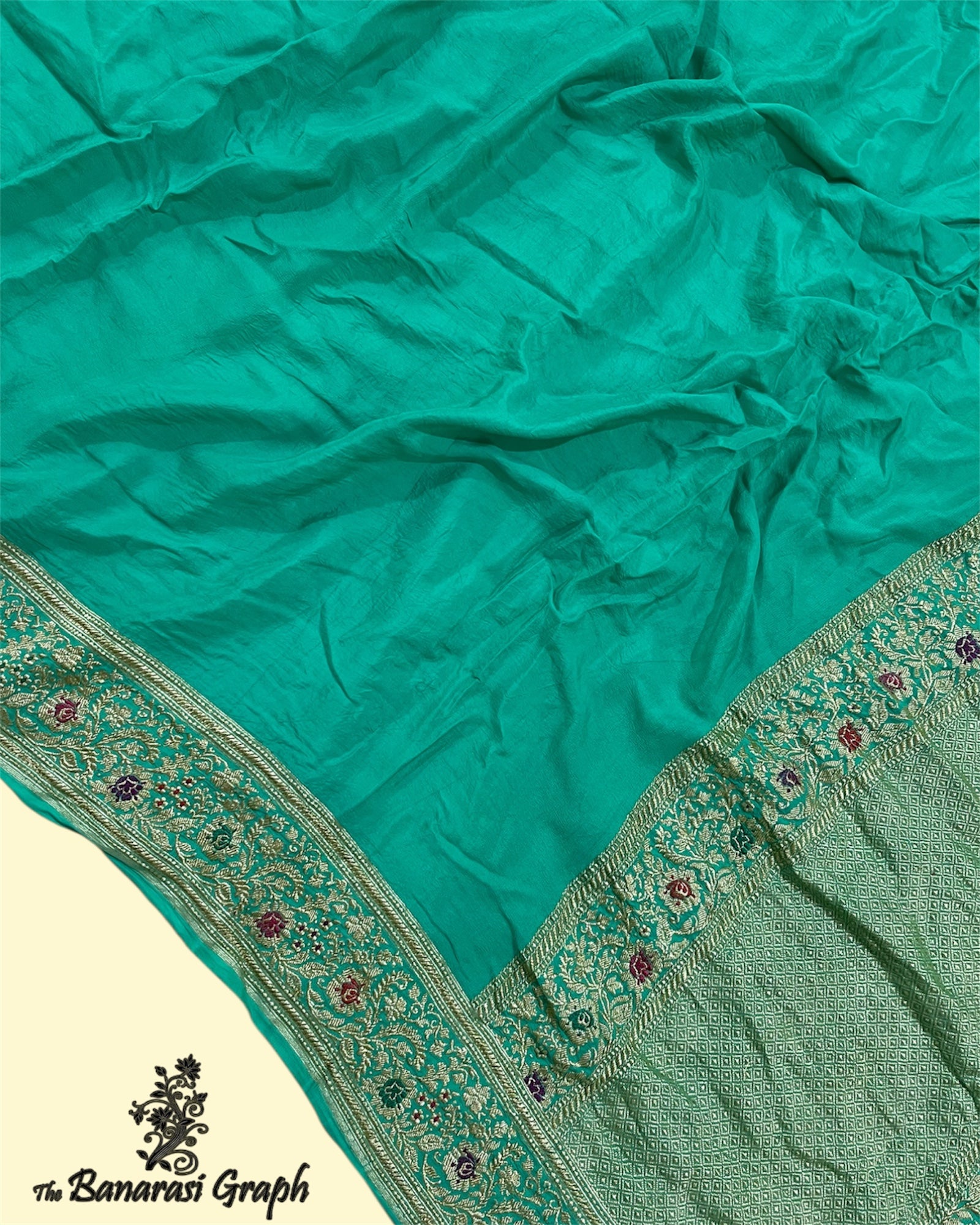 Pure Crape Katan Handloom Silk - Kadhua Motifs with Meenakari Banarasi Saree