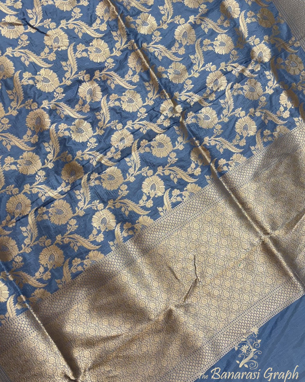 Grey Pure Katan Handloom Silk - All Over Jaal Work Banarasi Saree
