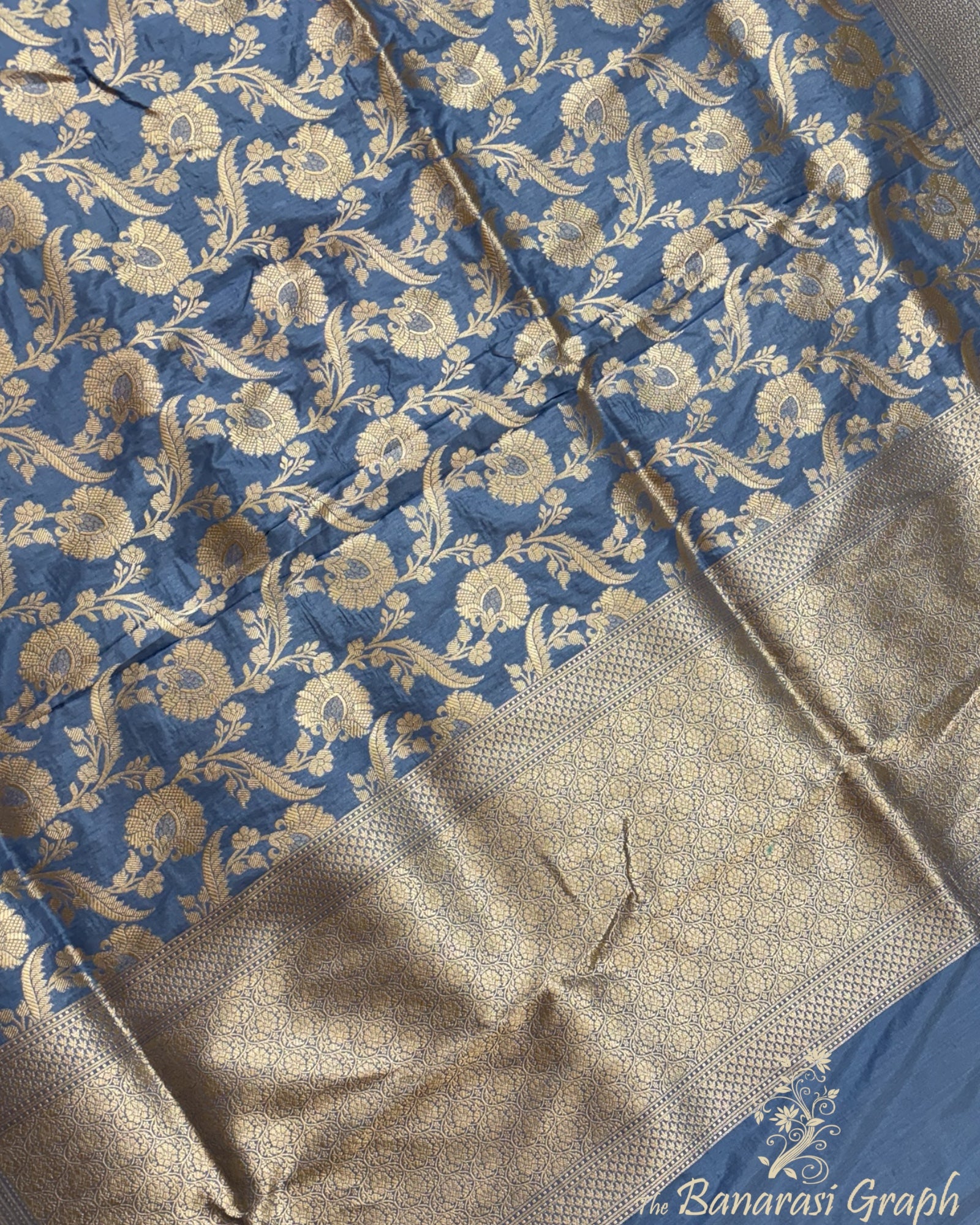 Grey Pure Katan Handloom Silk - All Over Jaal Work Banarasi Saree